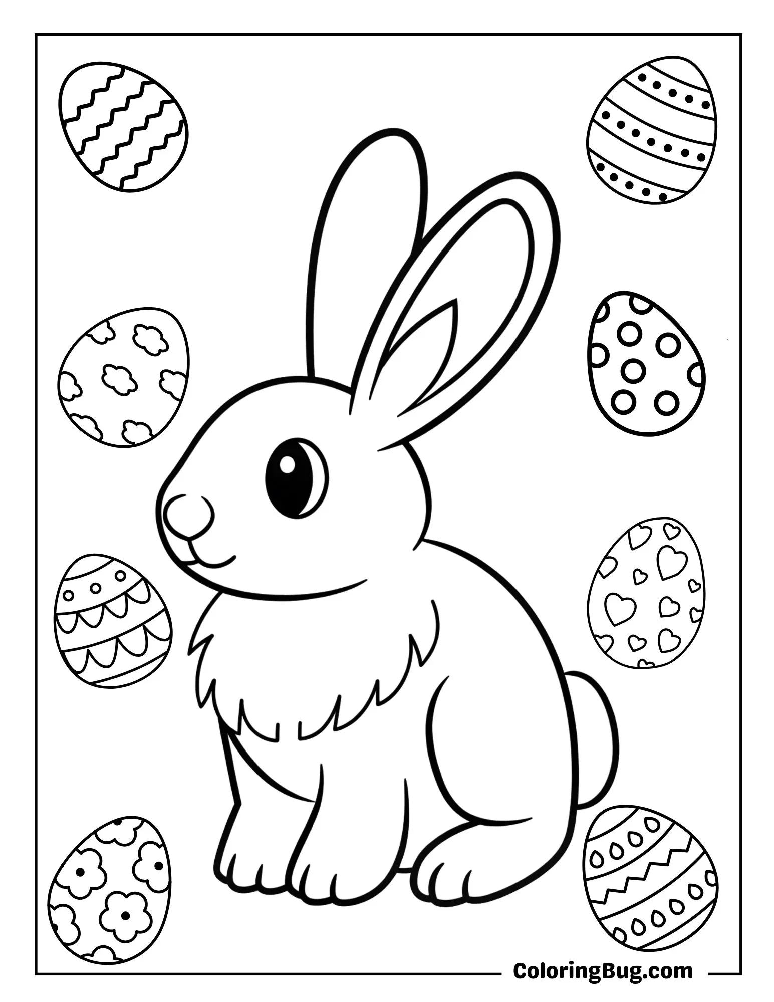 Easter Bunny Surrounded By Easter Eggs Coloring Sheet
