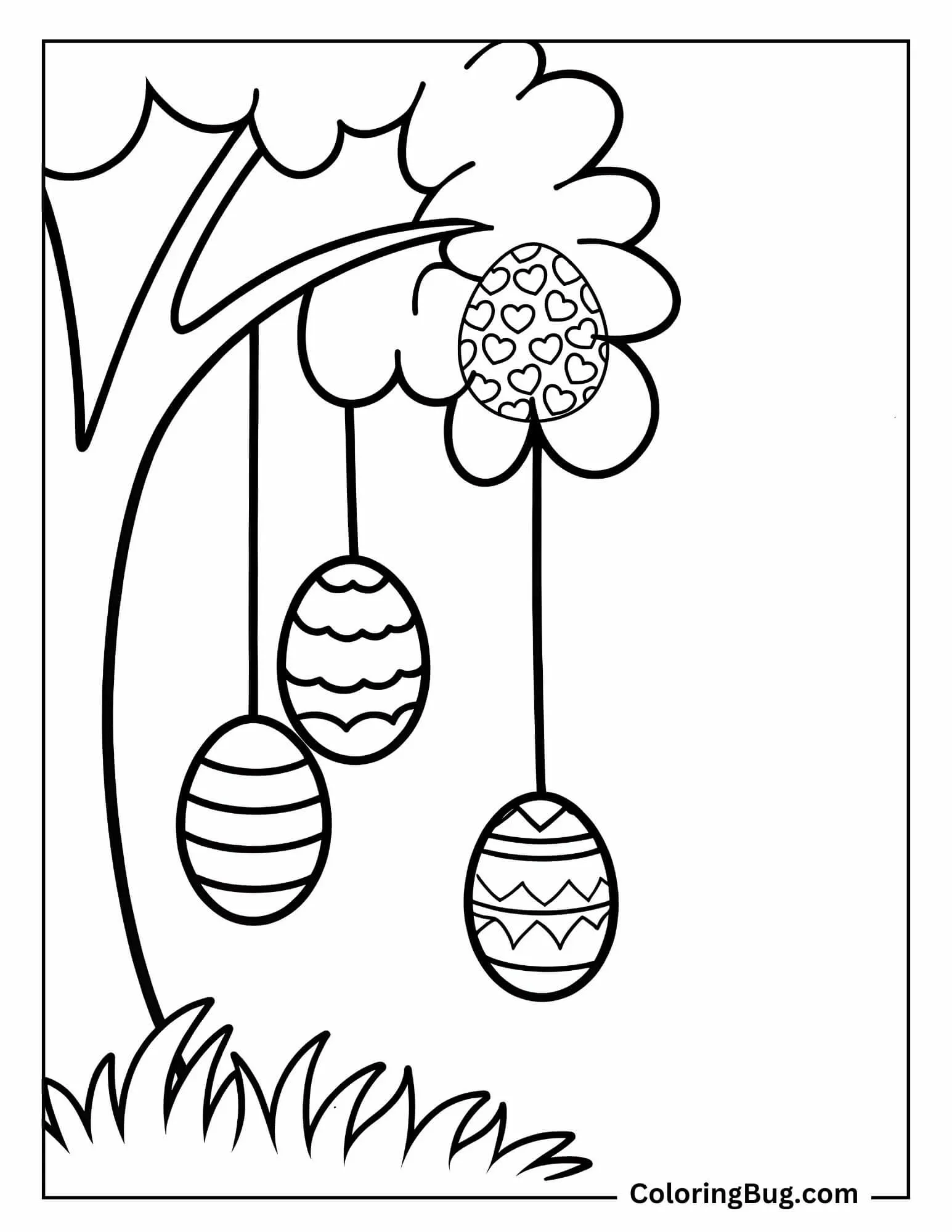 Easter Eggs Hanging From Tree Coloring Sheet