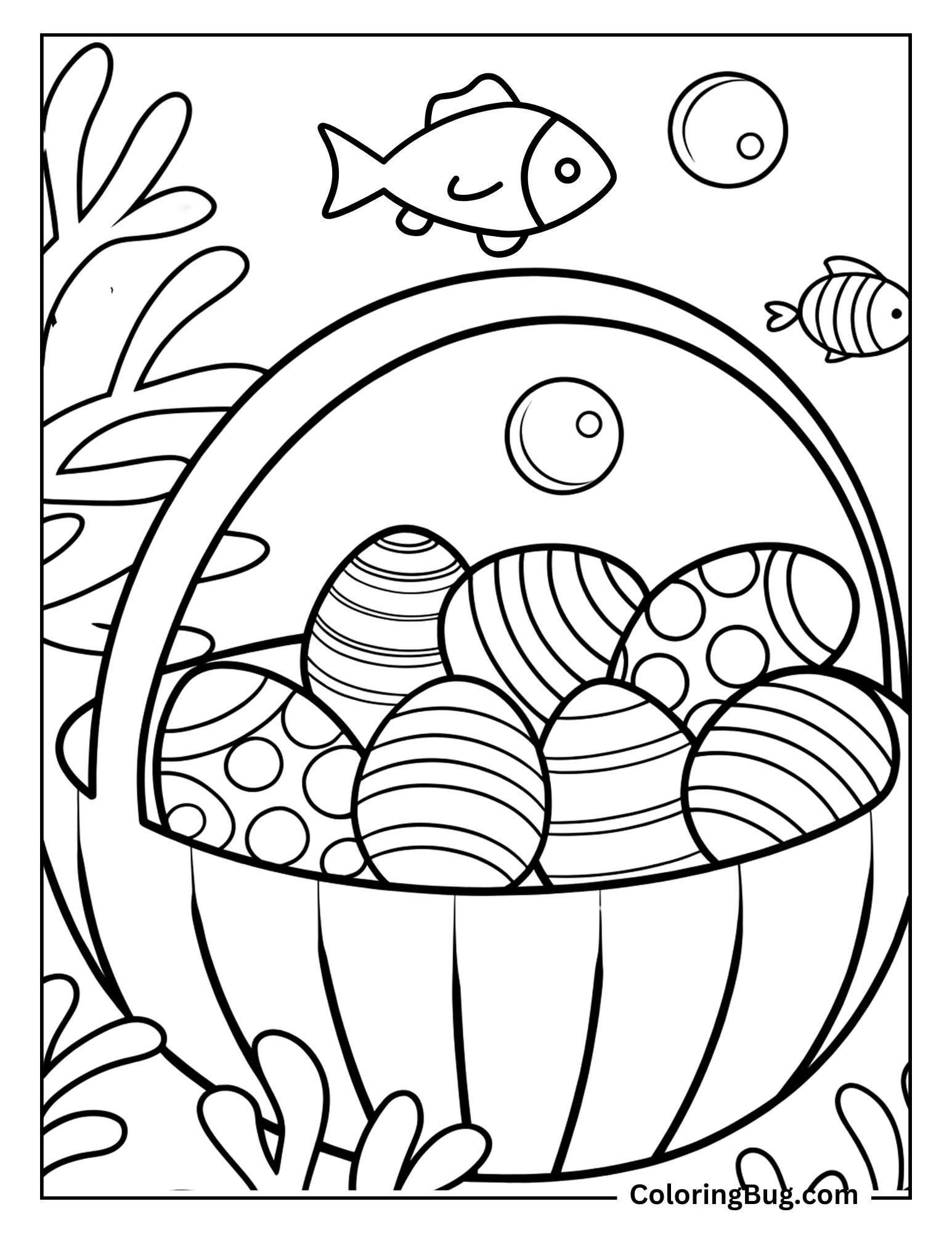 Easter Eggs Hidden Under The Sea Coloring Page