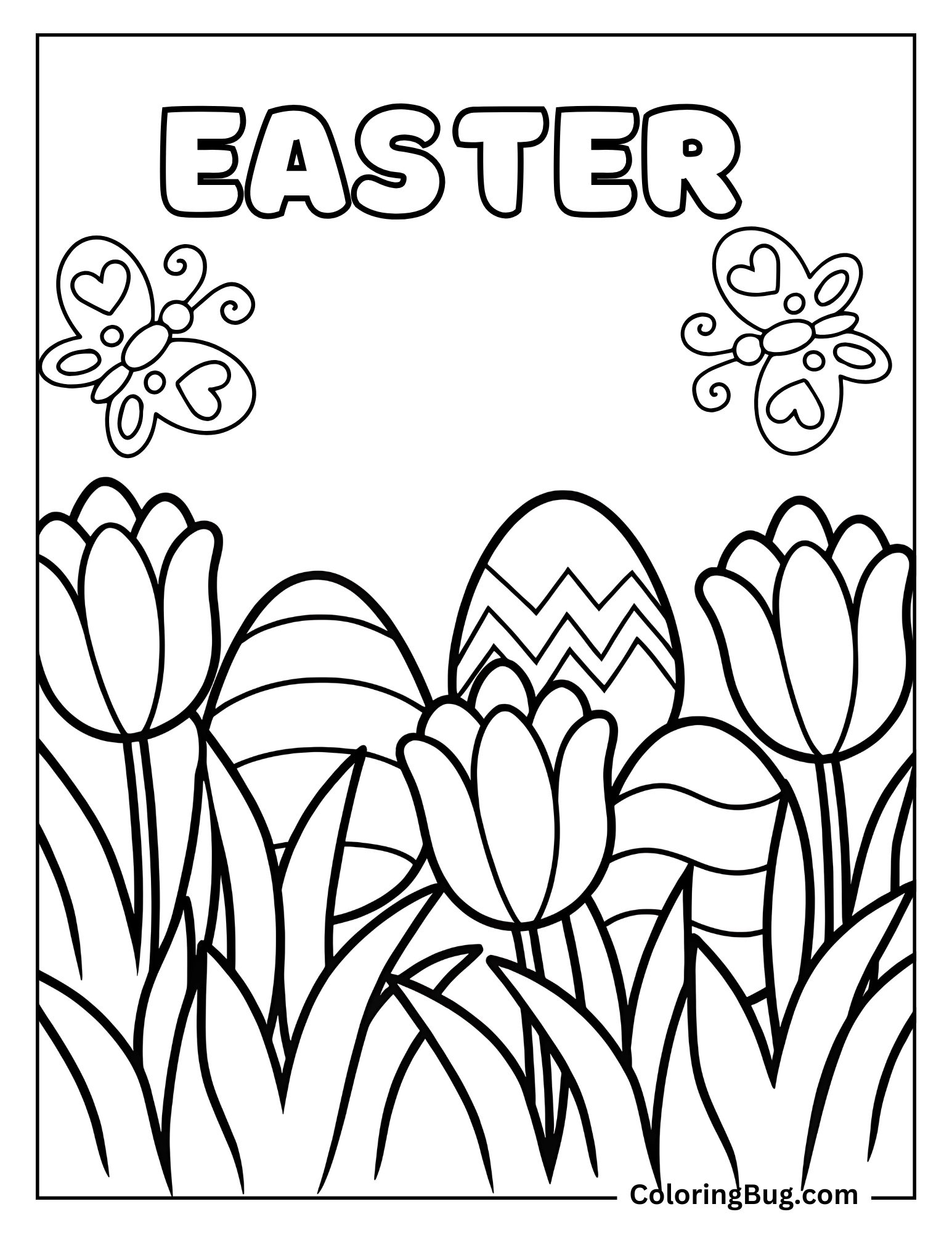 Easter Eggs Hidden in Flowers Coloring Page
