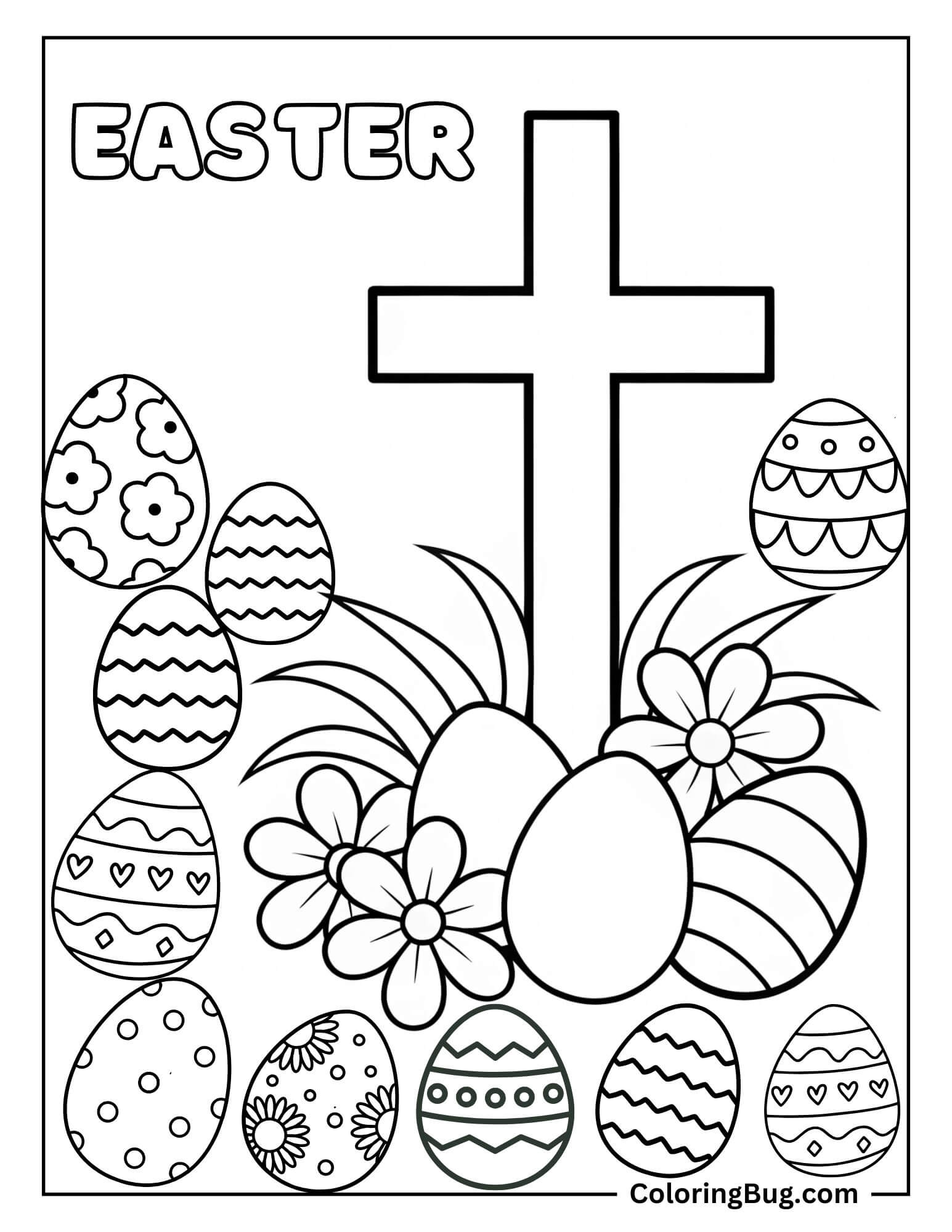 Easter Eggs With Cross Coloring Sheet