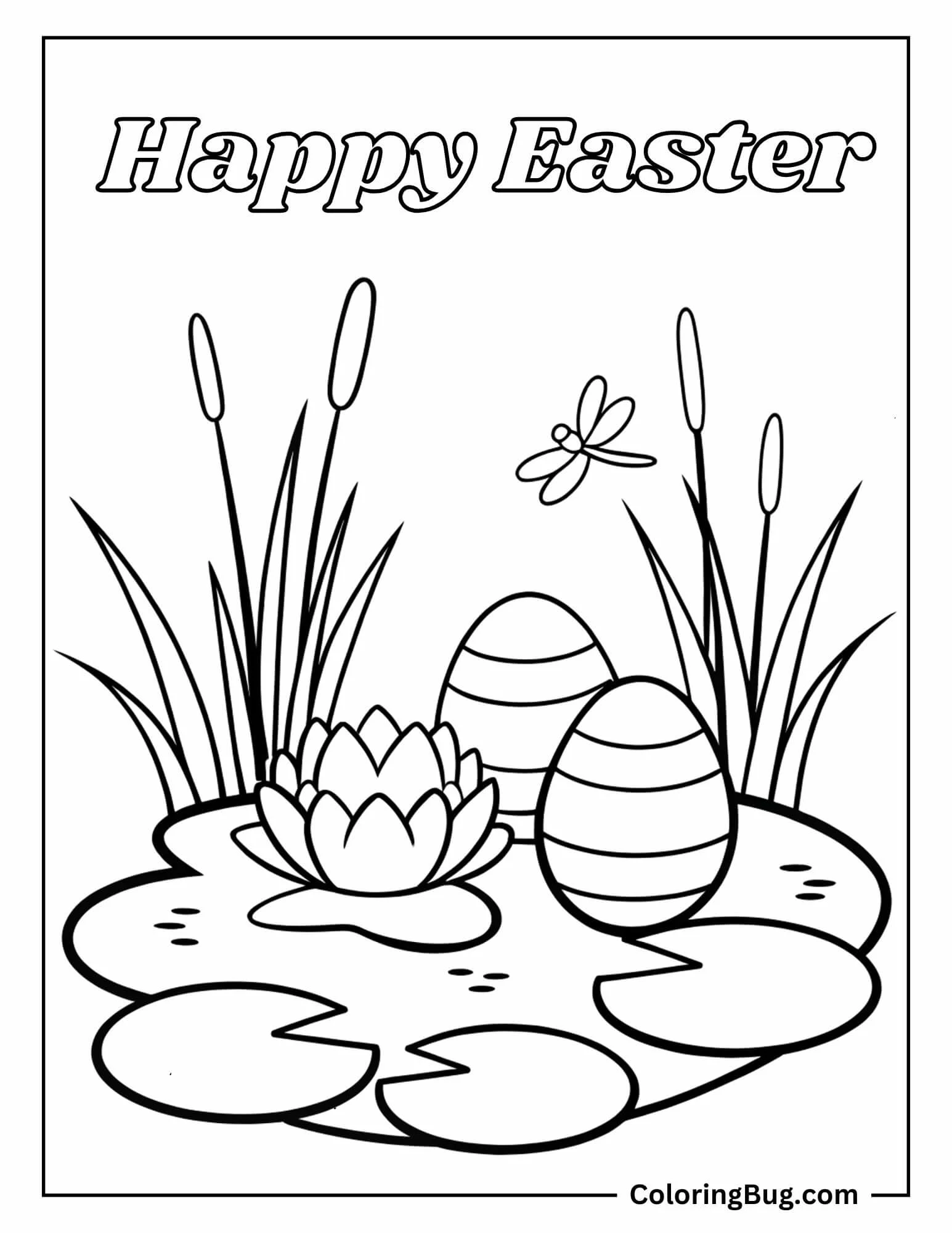 Easter Eggs by a Pond Coloring Sheet