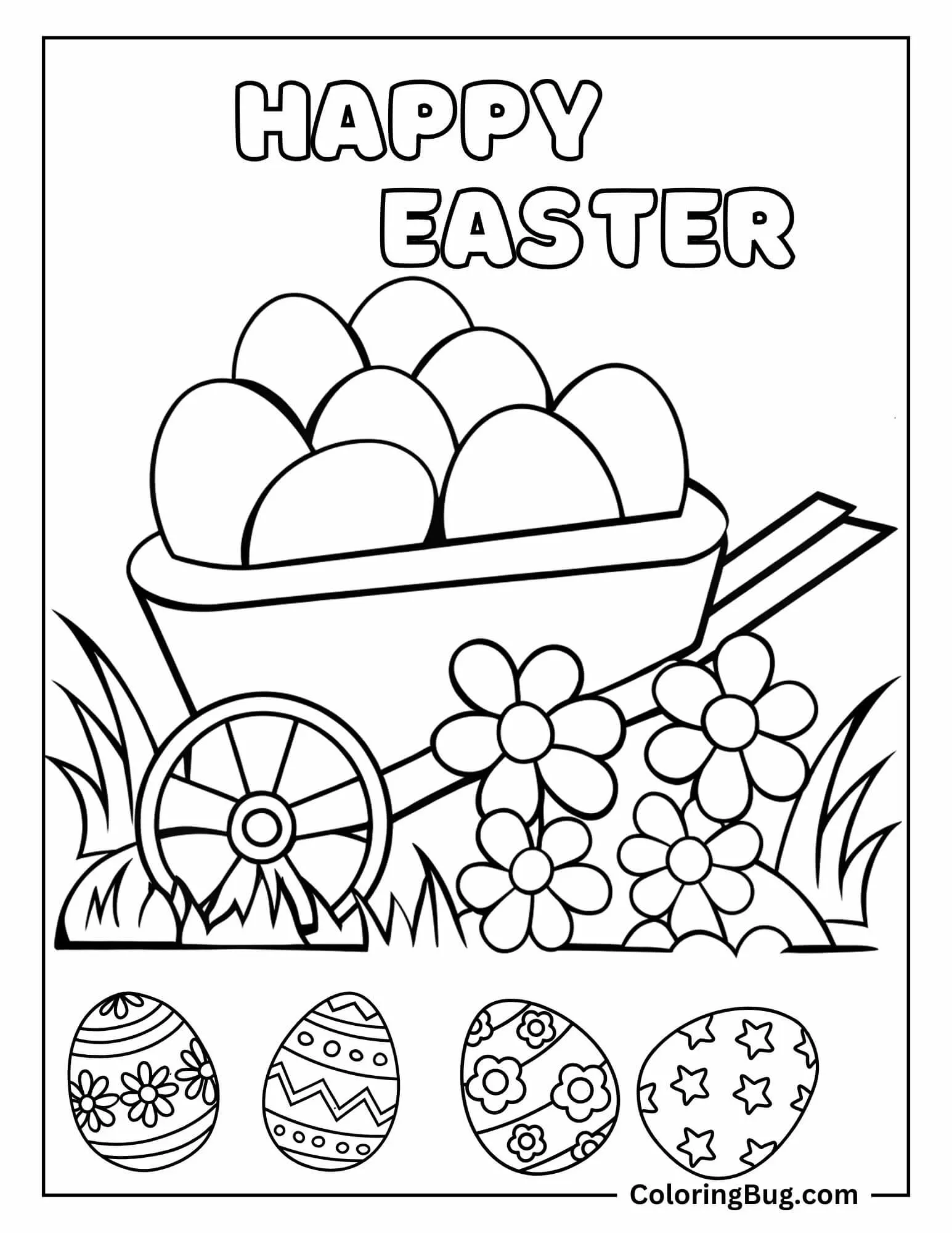 Easter Eggs in Wheelbarrow Coloring Sheet (1)