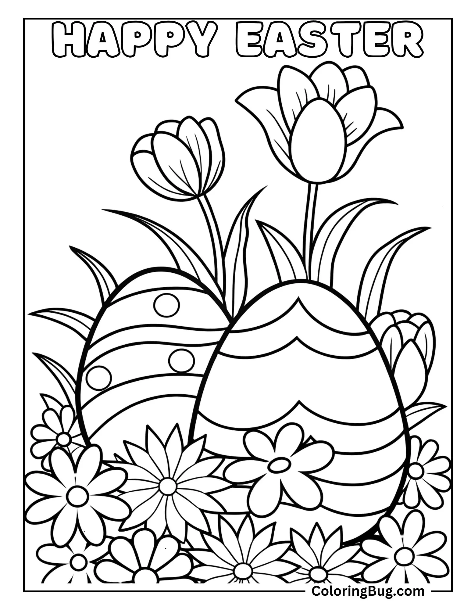 Easter Eggs in a Flower Garden Coloring Sheet