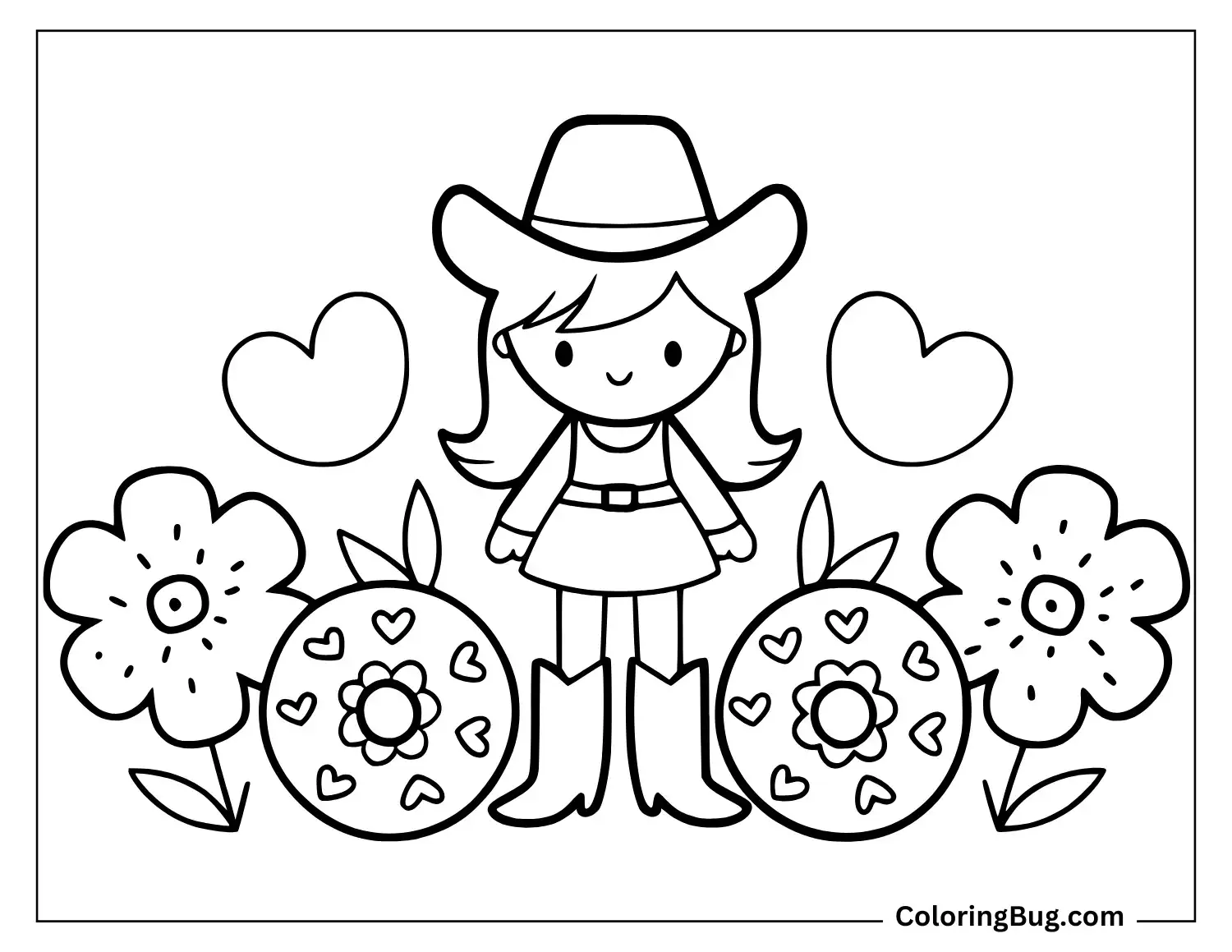 Easy Simple Cowgirl Coloring Sheet