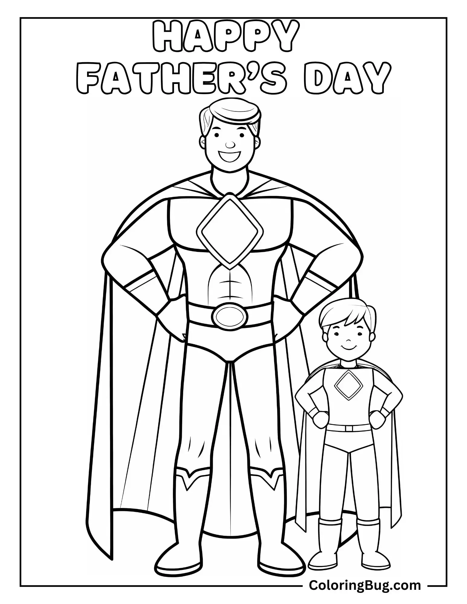 Father And Son Wearing Super Hero Costume Coloring Page