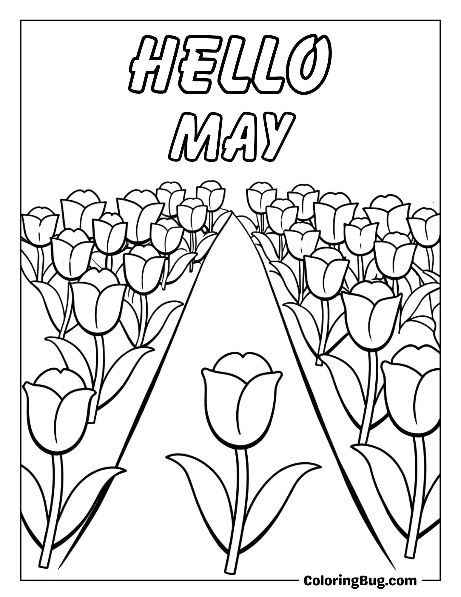 Field Full of Blooming Tulips Coloring Sheet