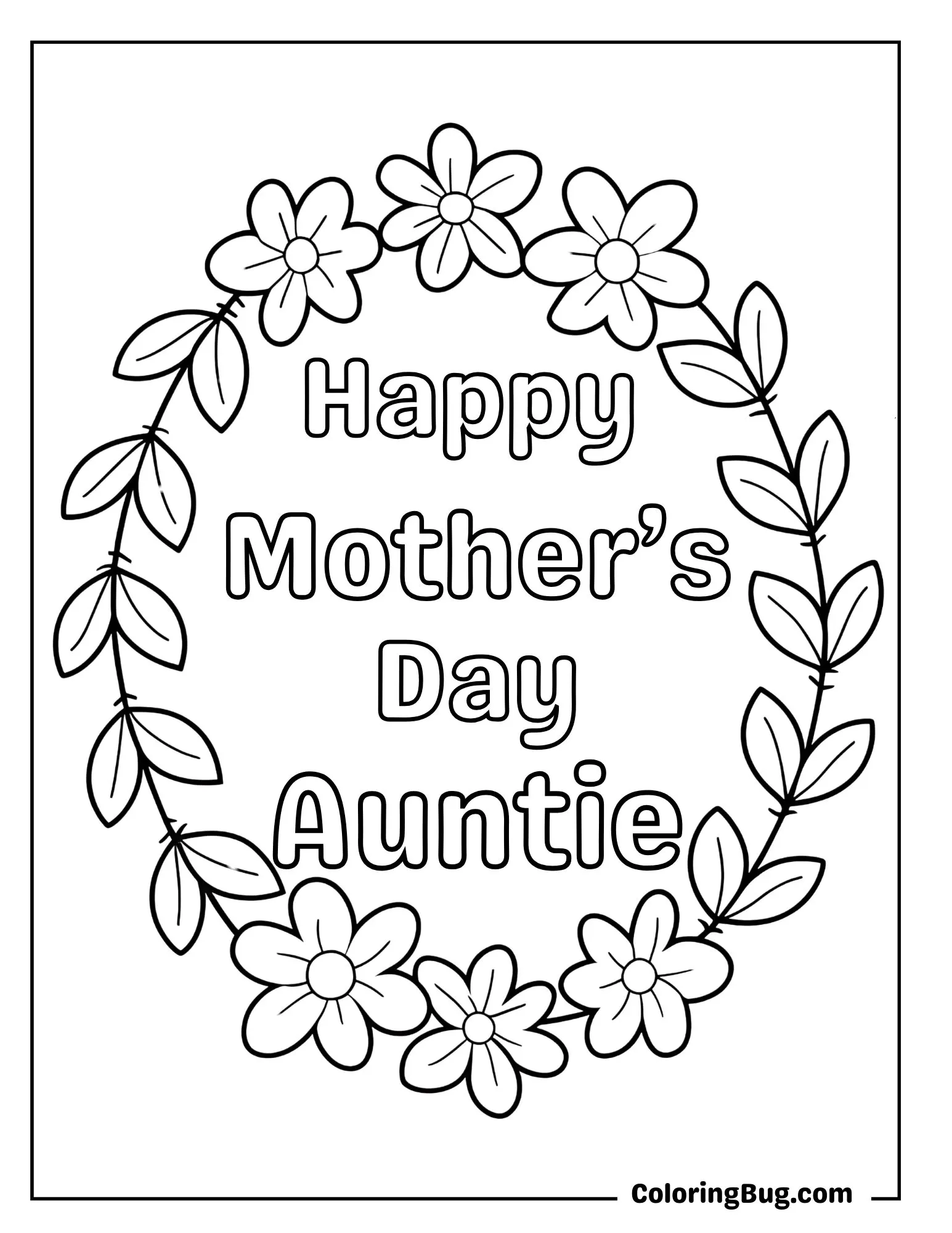 Floral Wreath With Text Coloring Sheet