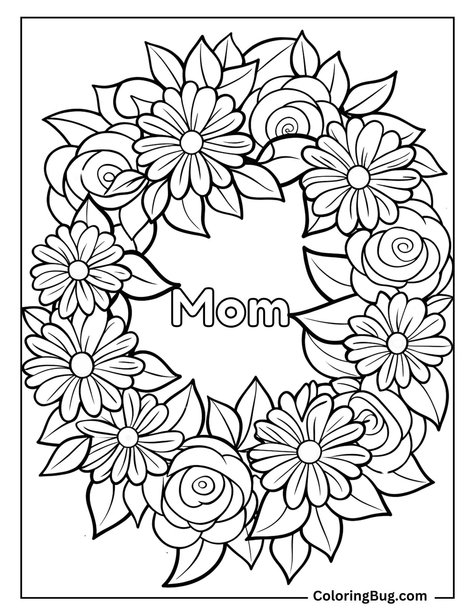Flower Crown Made of Roses, Lilies, and Daisies For Mom Coloring sheet