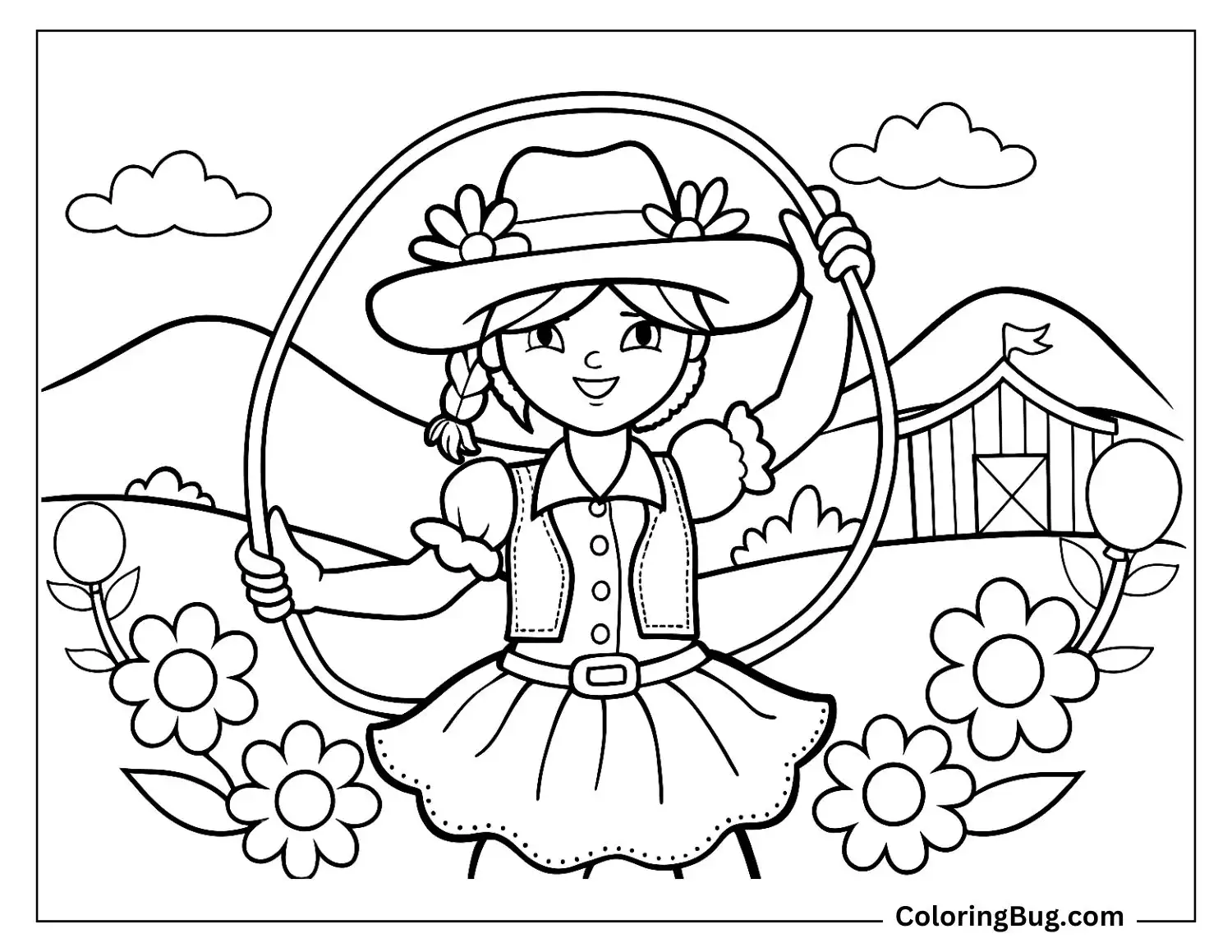 Fun Cowgirl Coloring Sheet