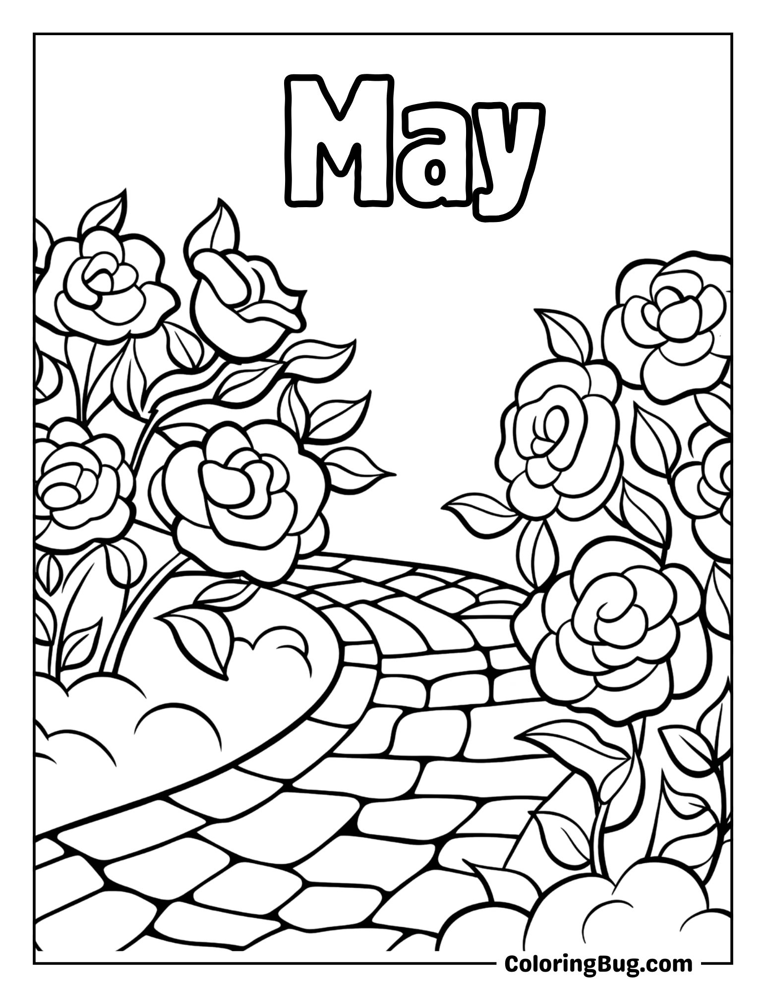Garden Filled with Roses and Stone Pathway Sheet