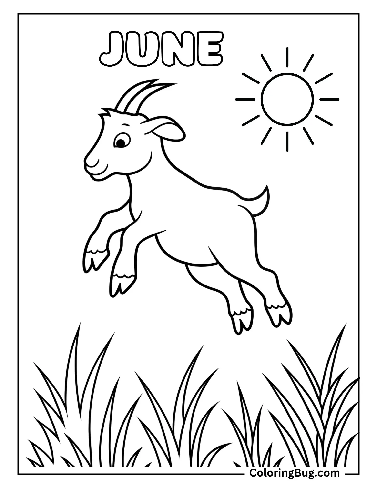 Goat Jumping Over Tall Grass Coloring sheet