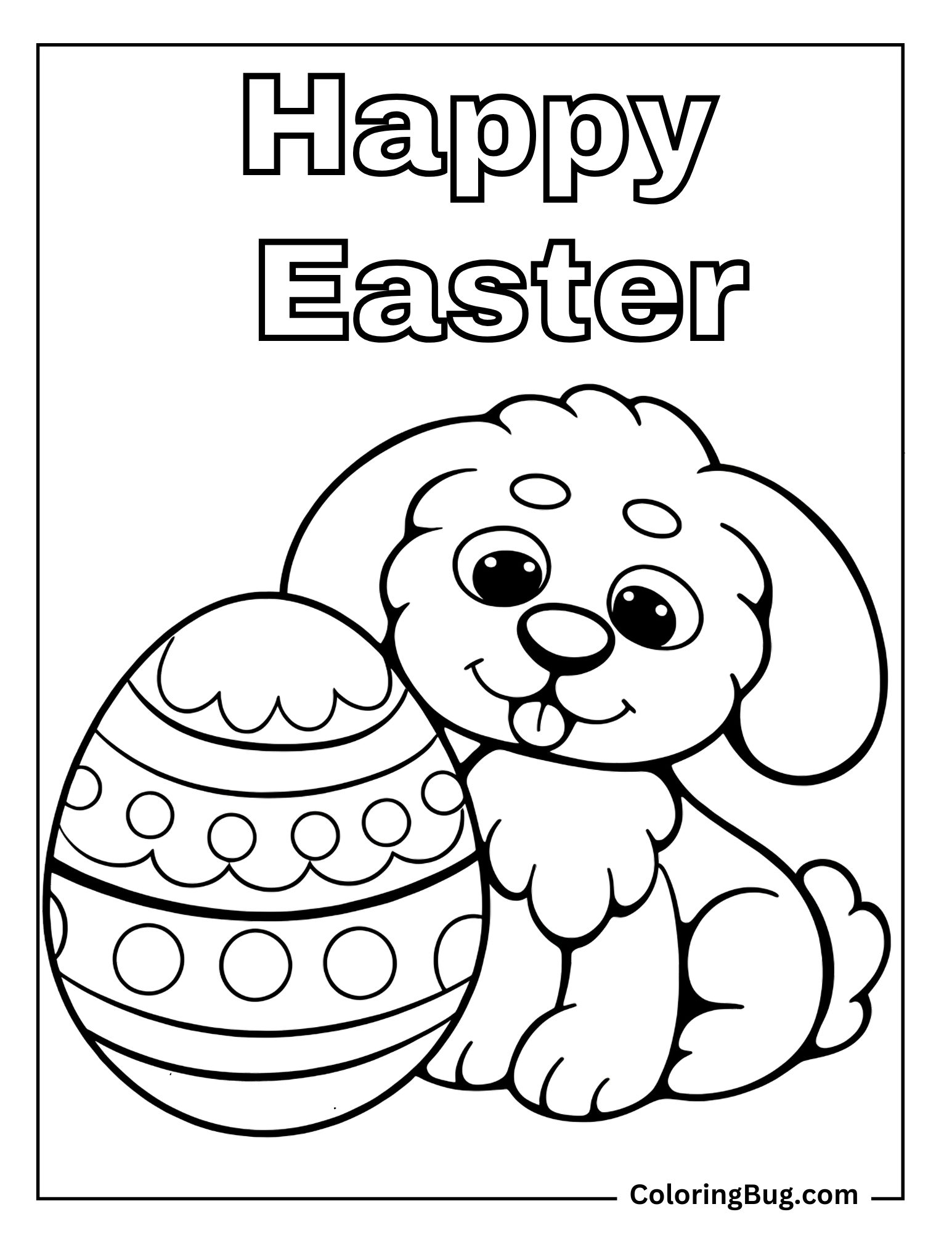 Happy Bichon Frise With Big Easter Egg Coloring Sheet