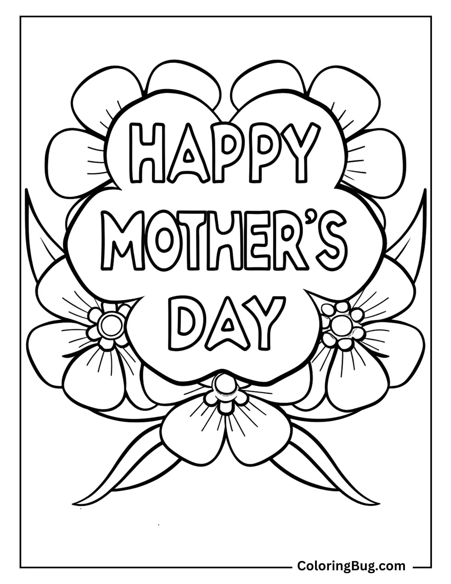 Happy Mother's Day Inside Flowers Coloring sheet