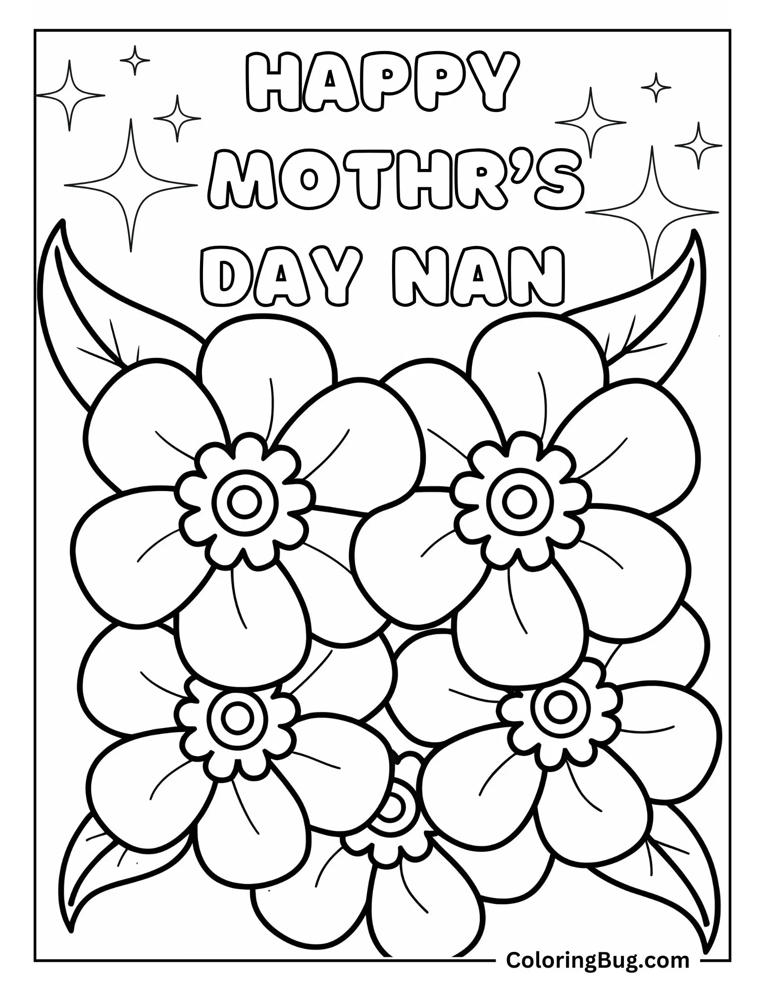 Happy Mother's Day Nan With Flowers Coloring Sheet