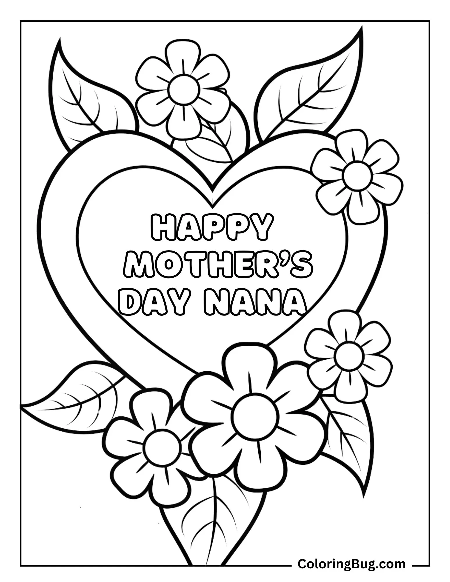 Happy Mother's Day Nana Inside Heart Coloring Sheet