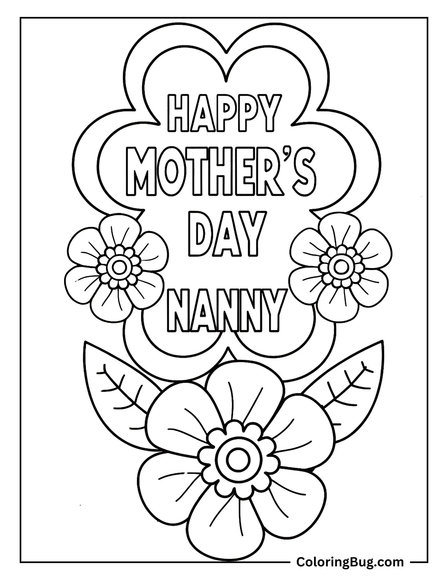 Happy Mother's Day Nanny With Flowers Coloring Sheet