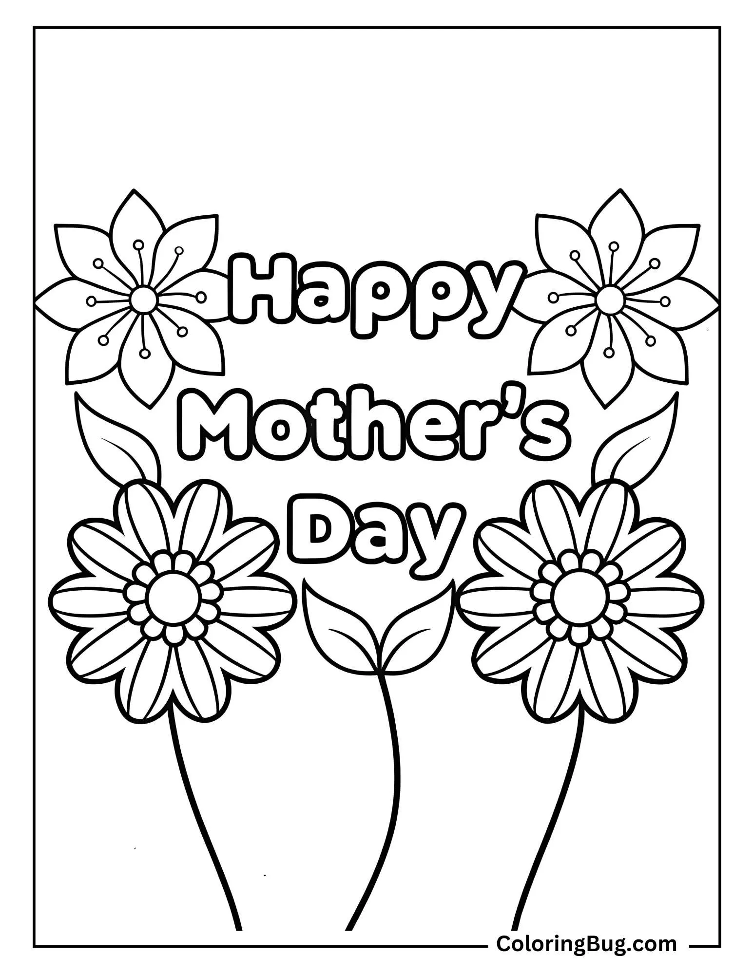 Happy Mother's Day Surrounded By Flowers Coloring sheet