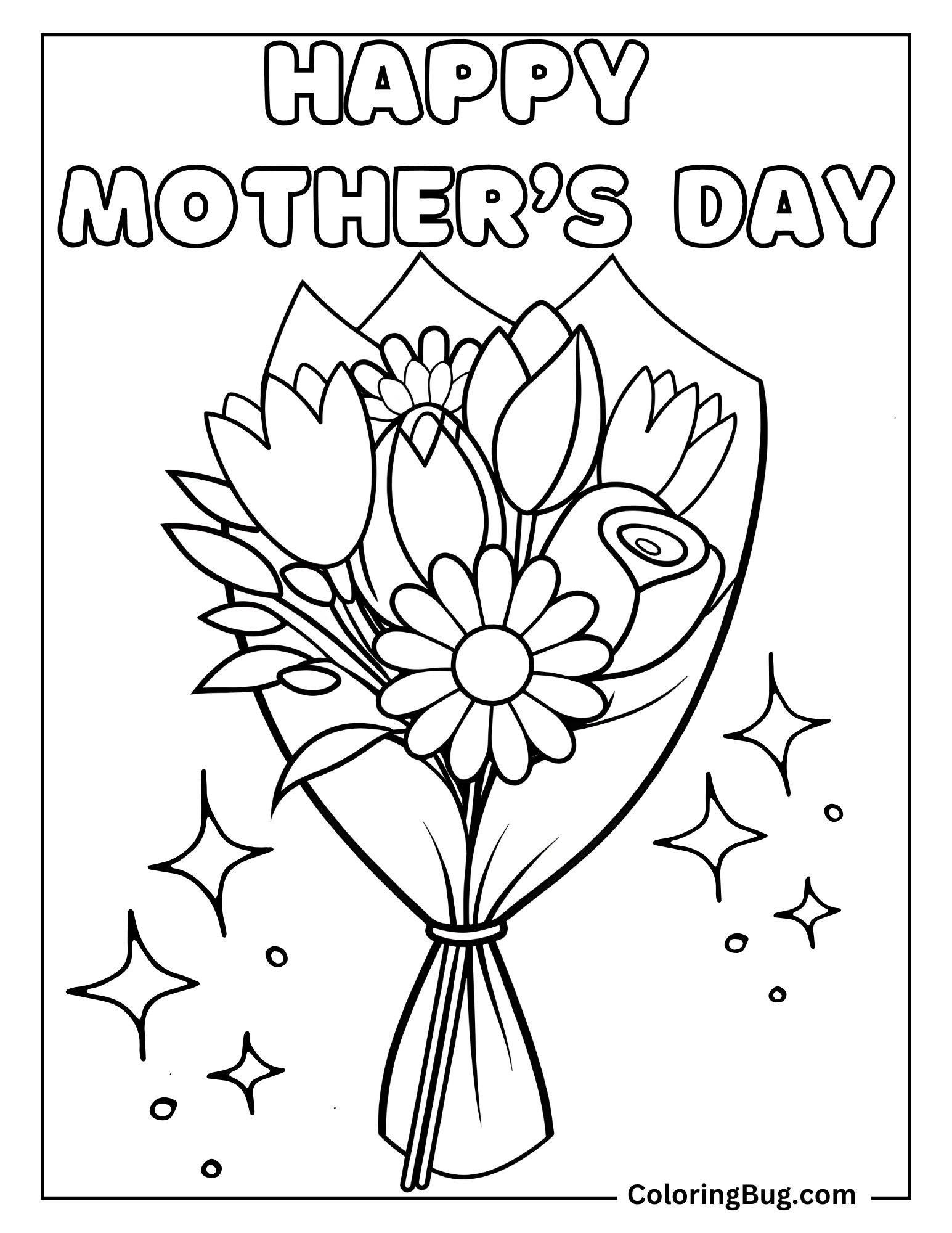 Happy Mother's Day With Flowers Bouquet Coloring sheet
