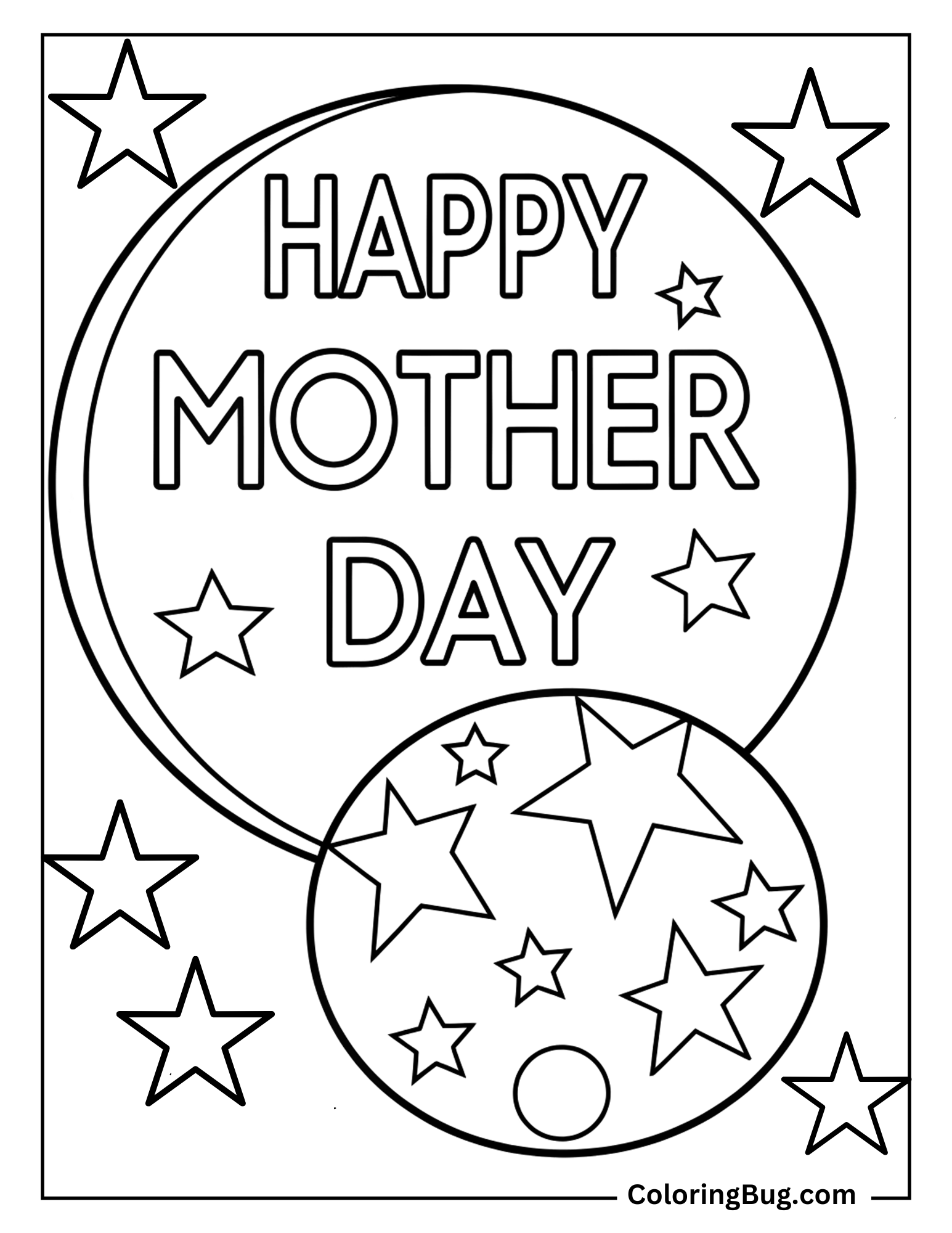Happy Mother's Day With Moon And Stars Coloring sheet