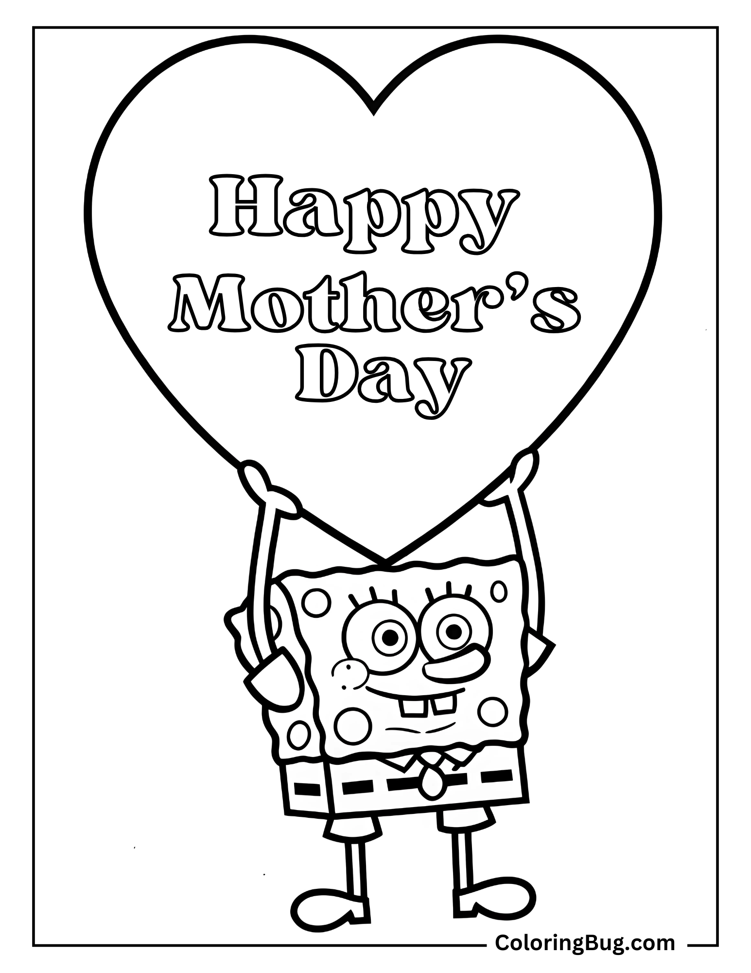 Happy Mother's Day With SpongeBob Coloring sheet