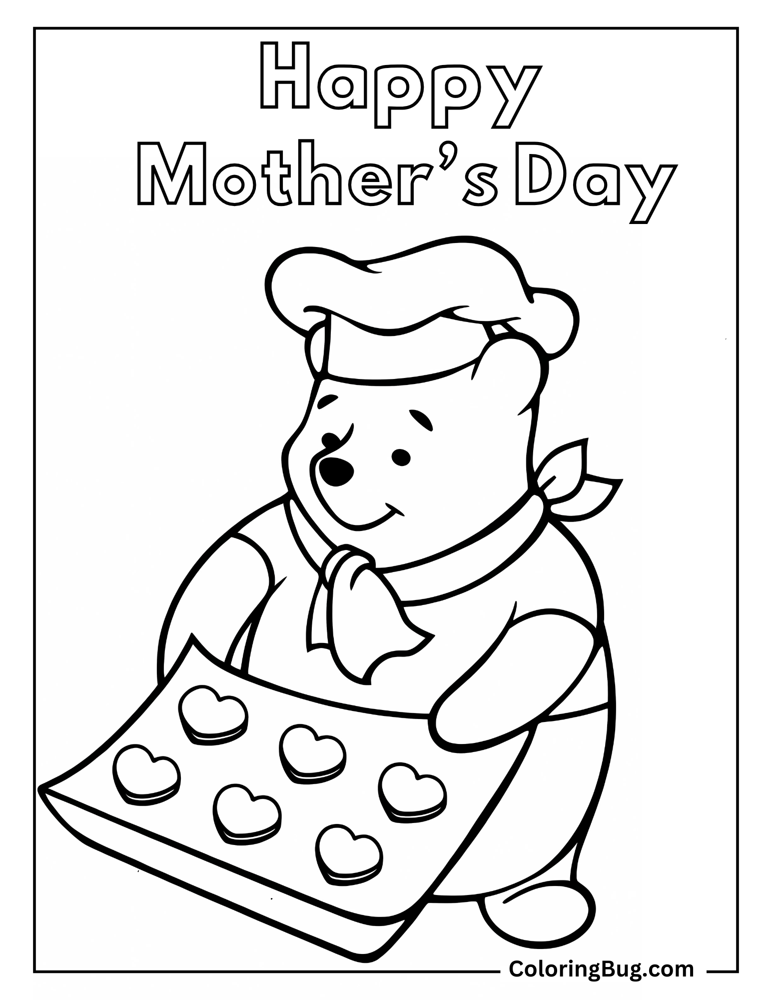 Happy Mother's Day With Winnie The Pooh Baking Cookies For Mom Coloring sheet