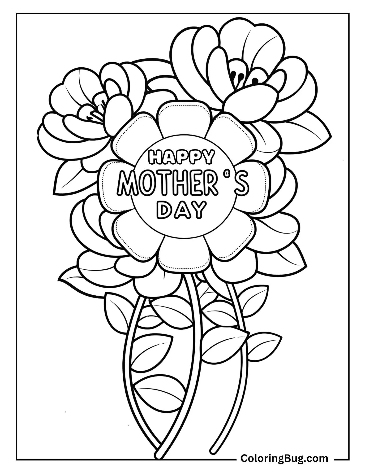 Happy Mother's Day in Flowers Coloring sheet