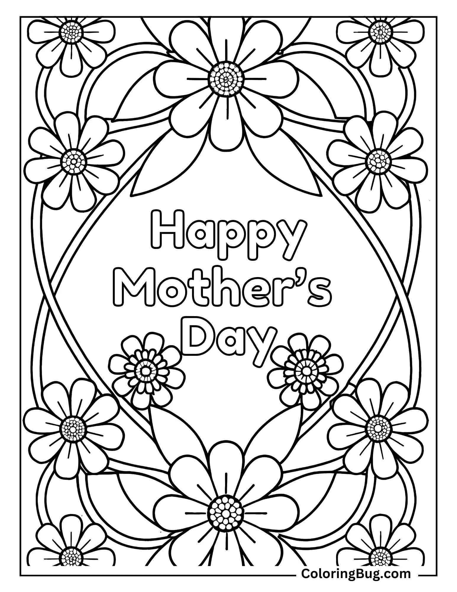 Happy Mother's Day inside Flowers Frame Coloring sheet