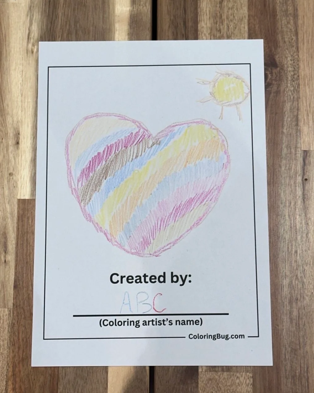 Heart with Sun Drawn Coloring Page