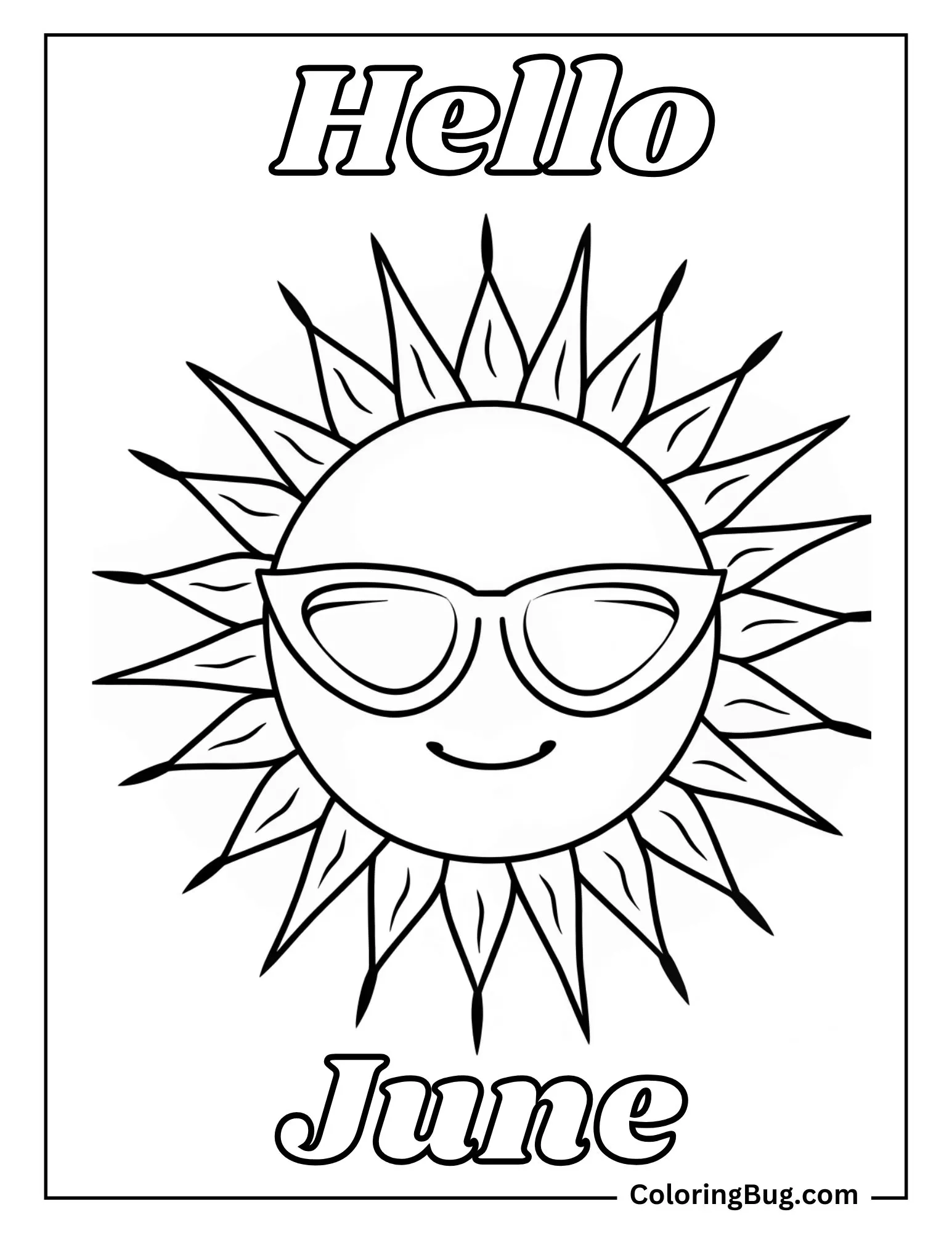 Hello June With Sun Wearing Sun Glasses Coloring sheet