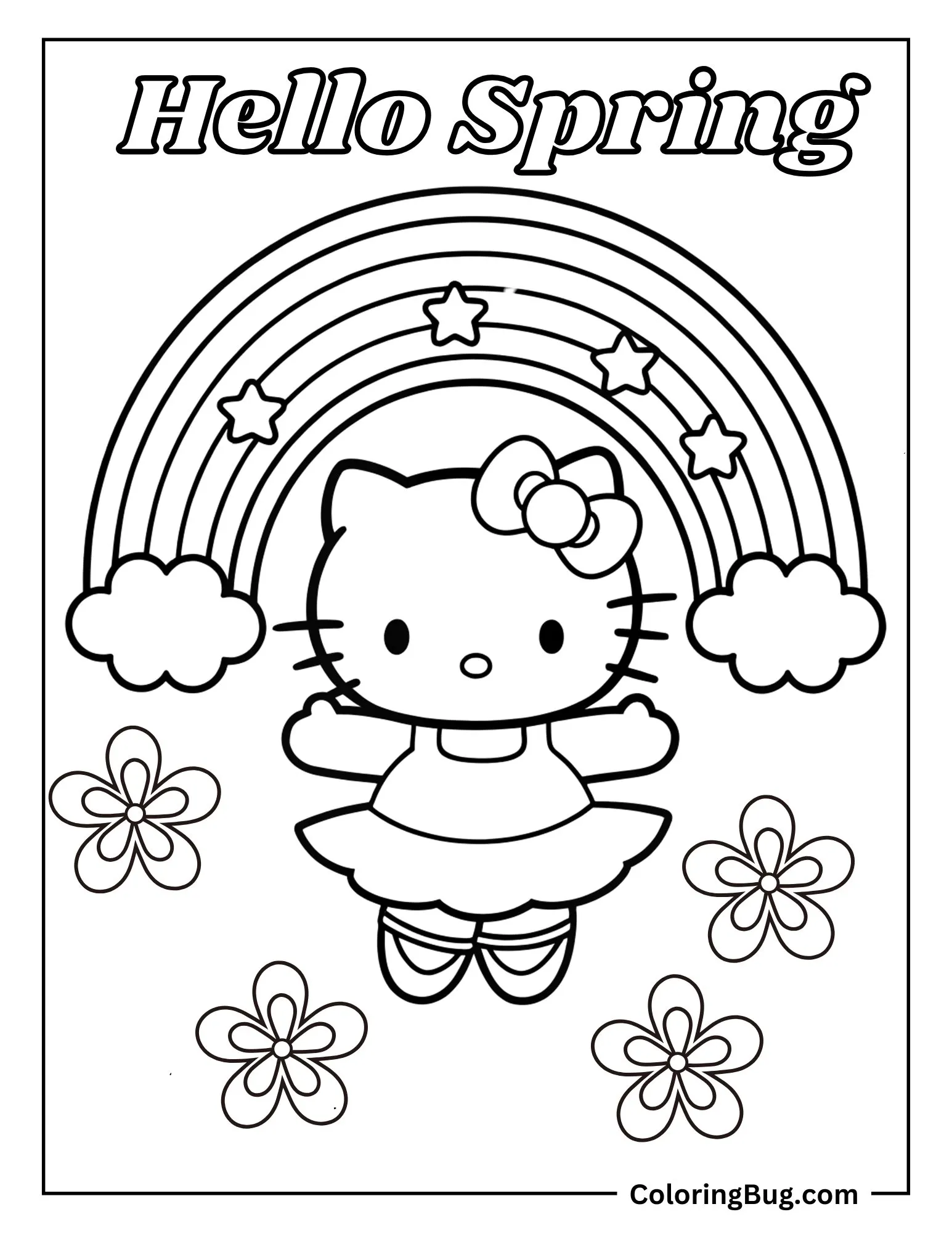 Hello Kitty Dancing Under Rainbow Arch Coloring Sheet