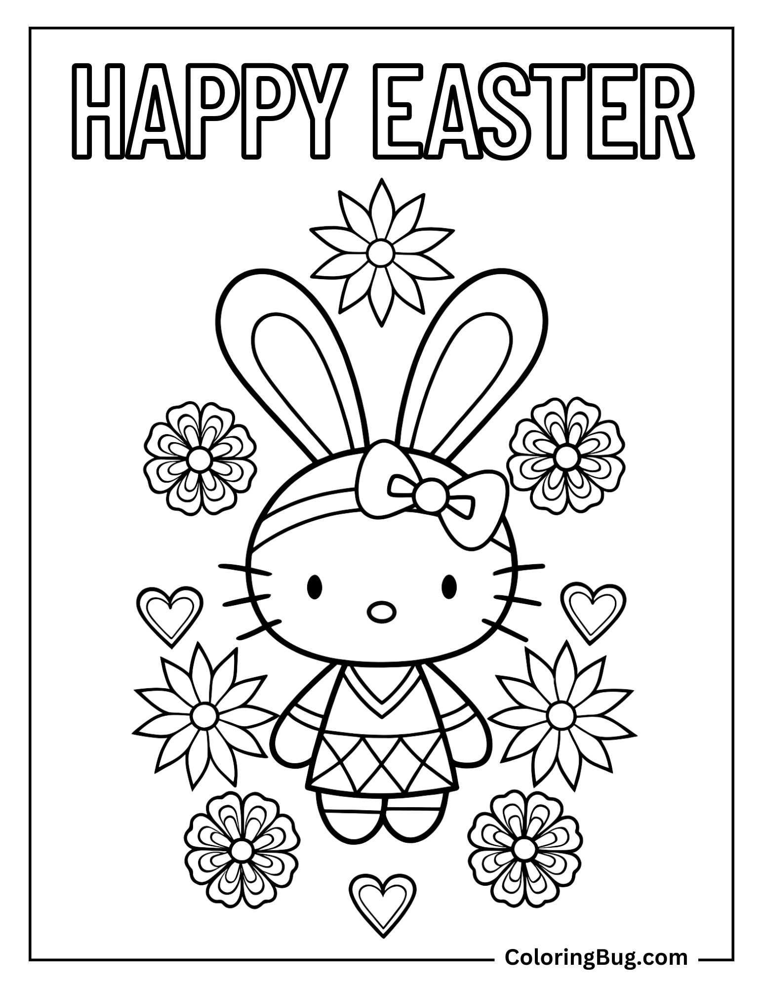 Hello Kitty Happy Easter Coloring Page