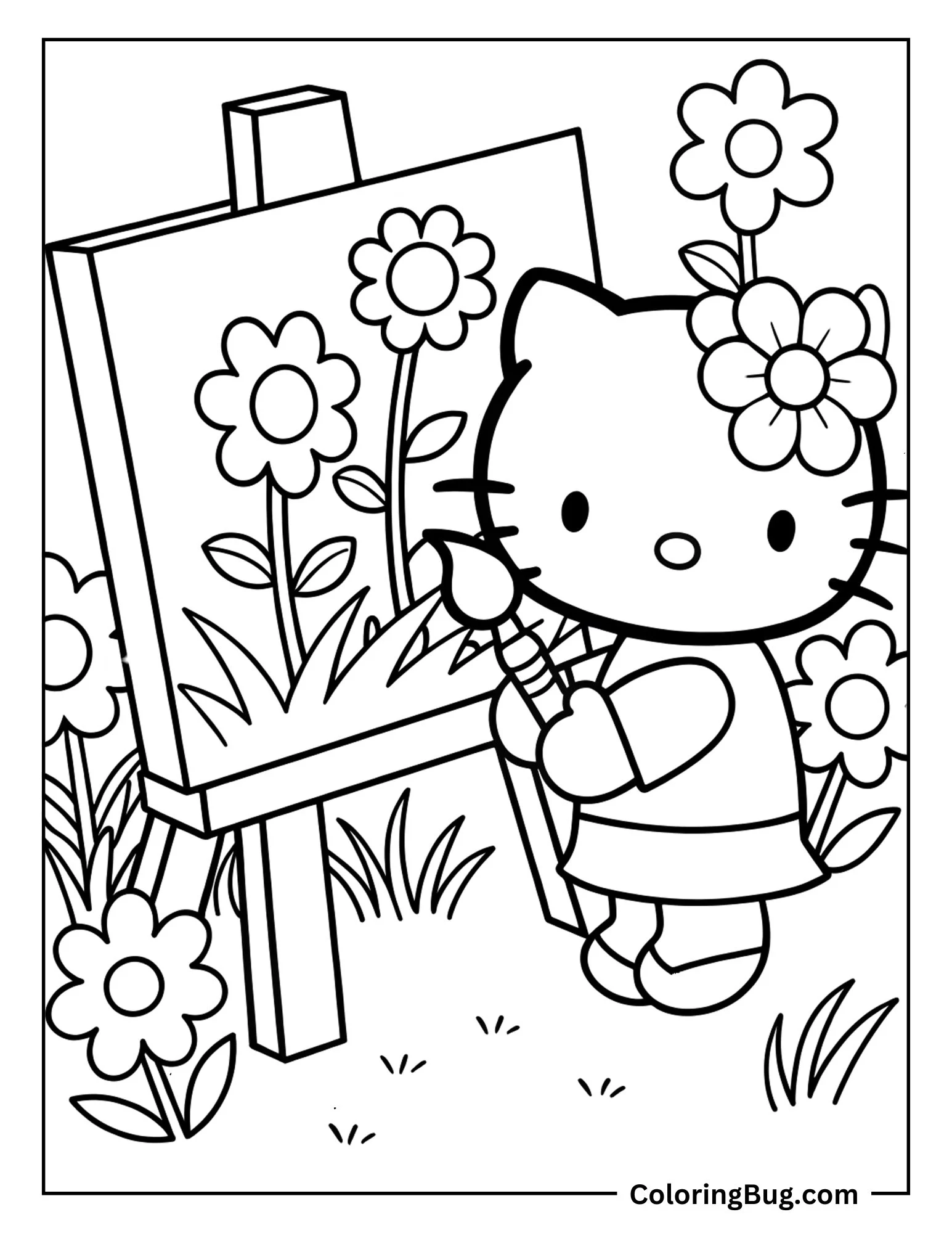 Hello Kitty Painting on Canvas During Spring Coloring Sheet