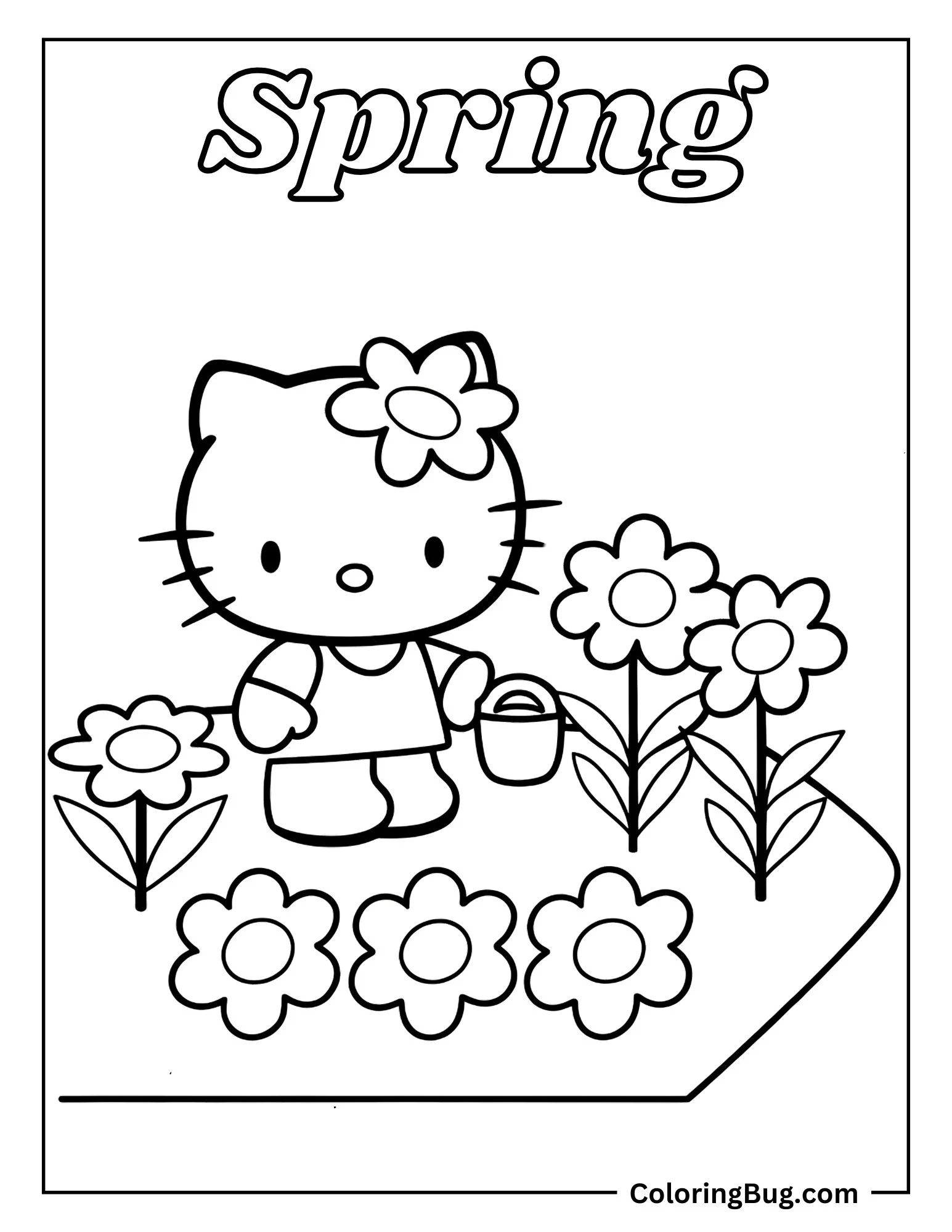 Hello Kitty Planting Seeds in Garden Coloring Sheet