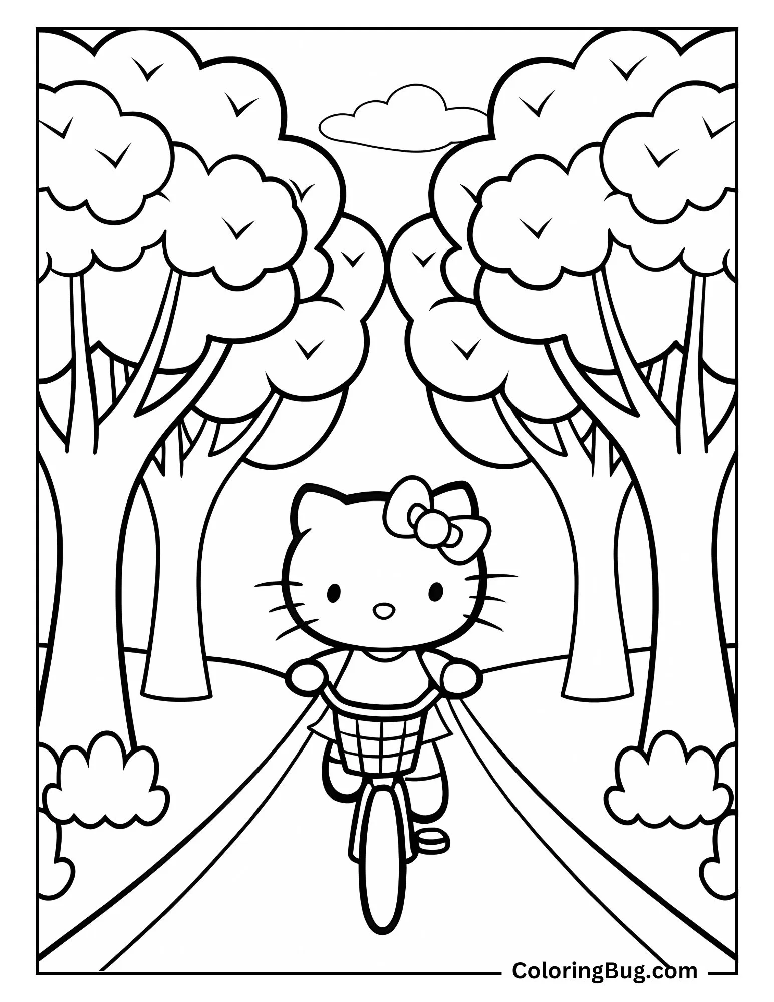 Hello Kitty Riding Cycle To Encouraging Eco-Friendly Transportation Coloring sheet