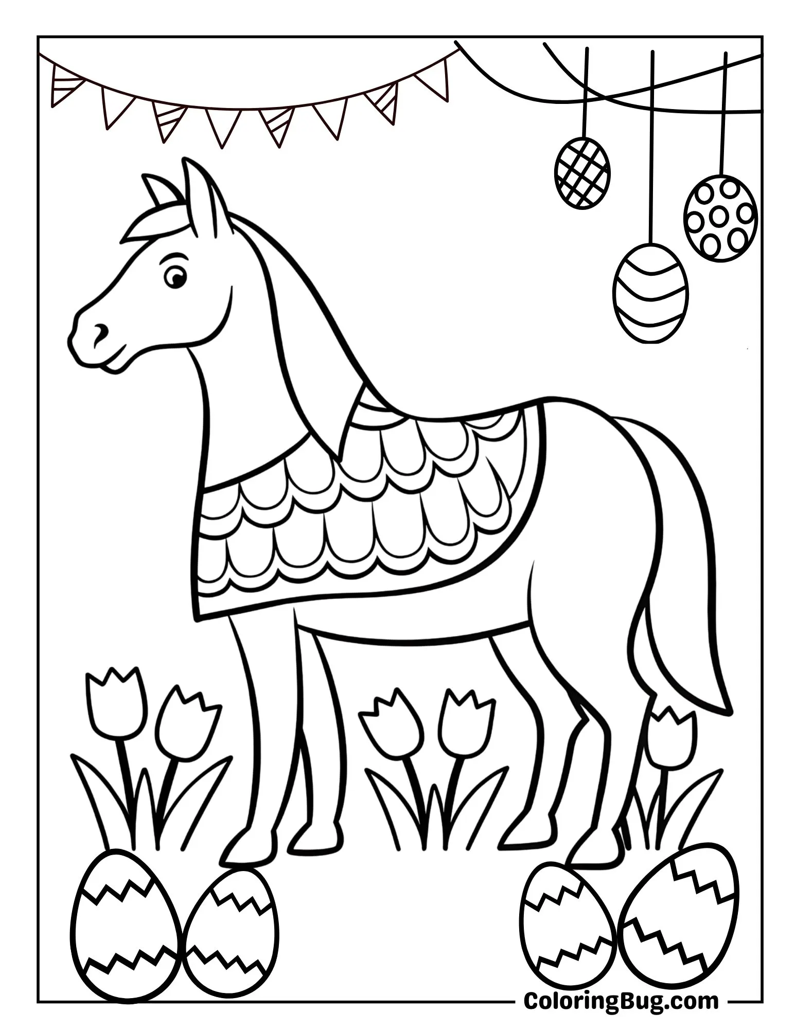 Horse Celebrating Easter Coloring Sheet