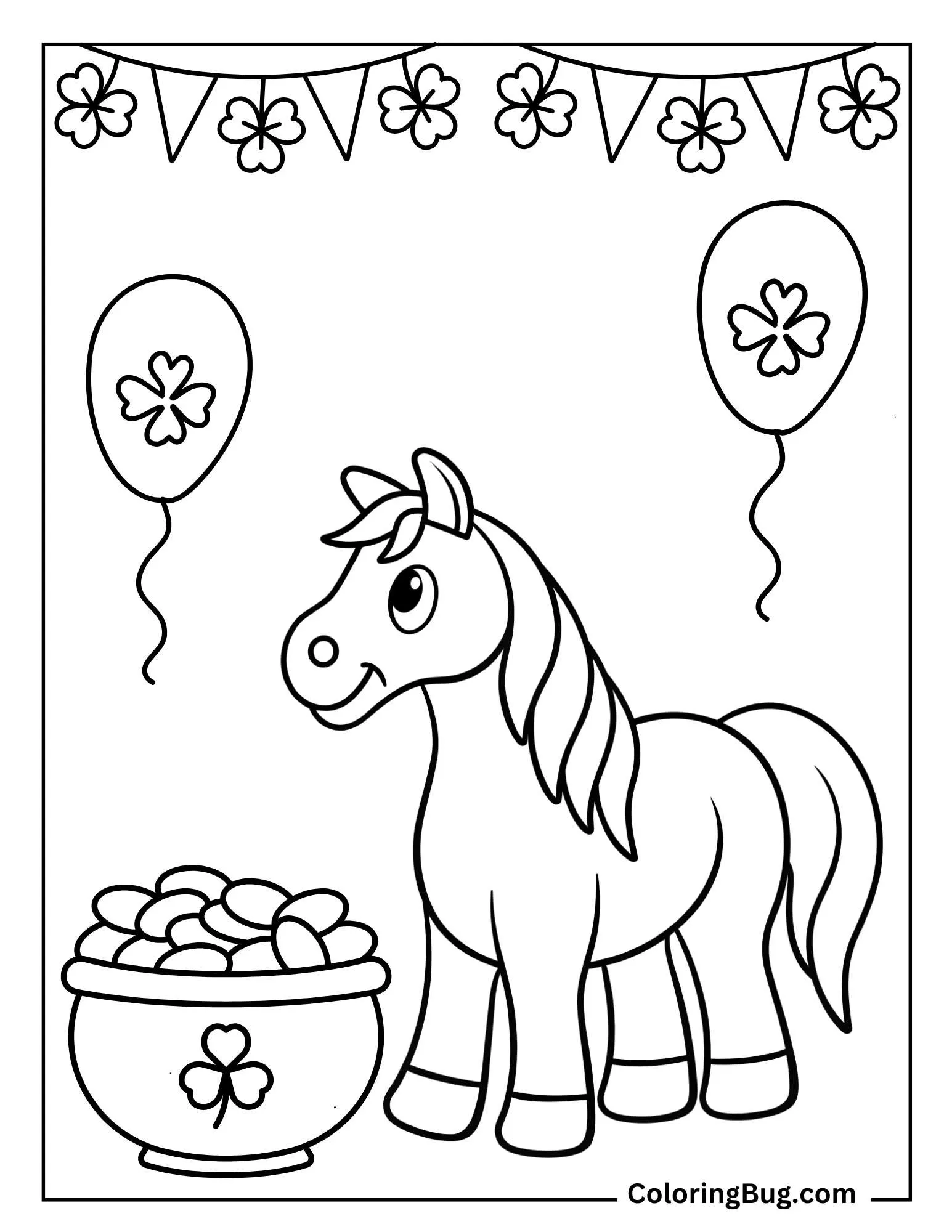 Horse Celebrating St. Patrick's Day Coloring Sheet