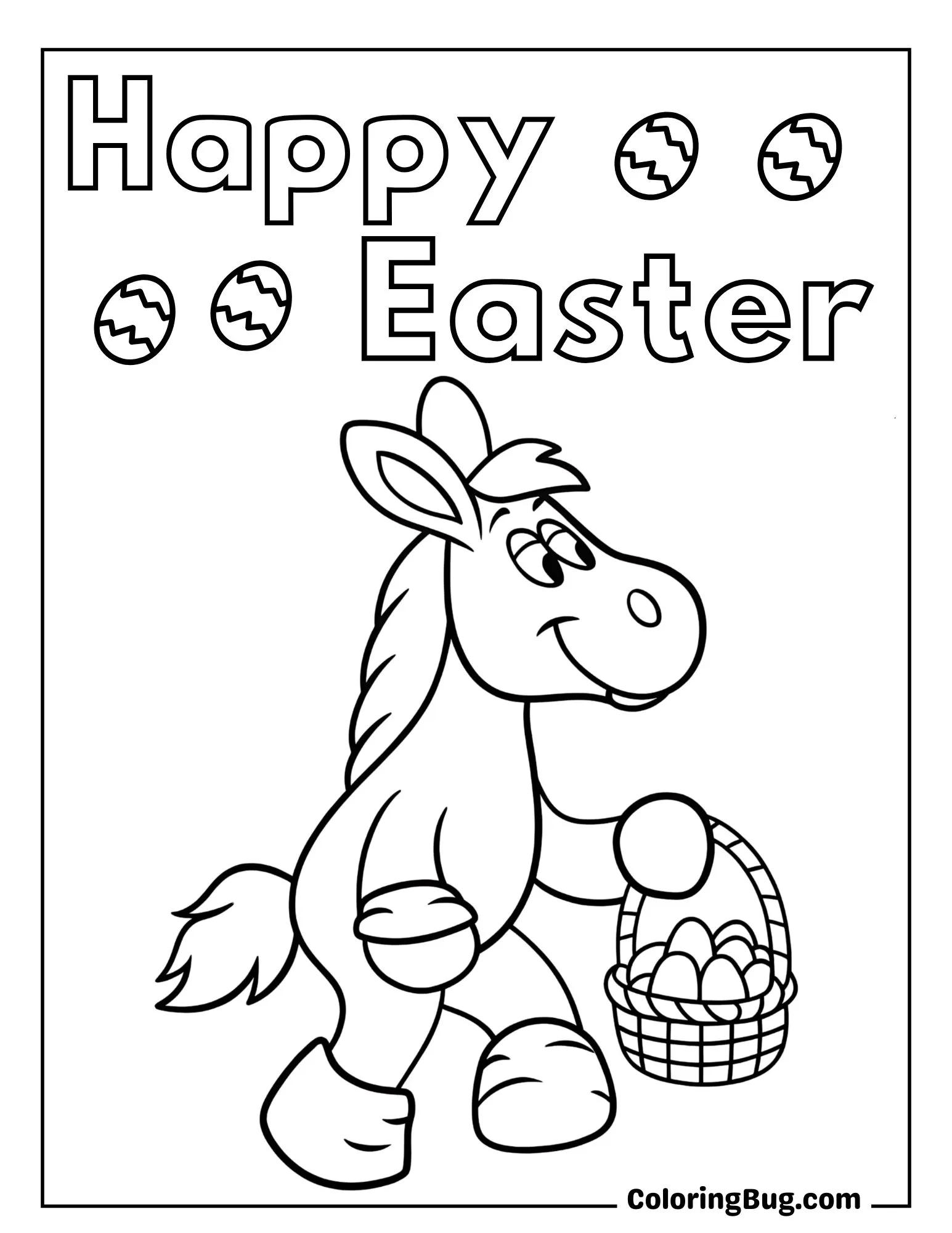 Horse Holding Easter Egg Basket Coloring Sheet