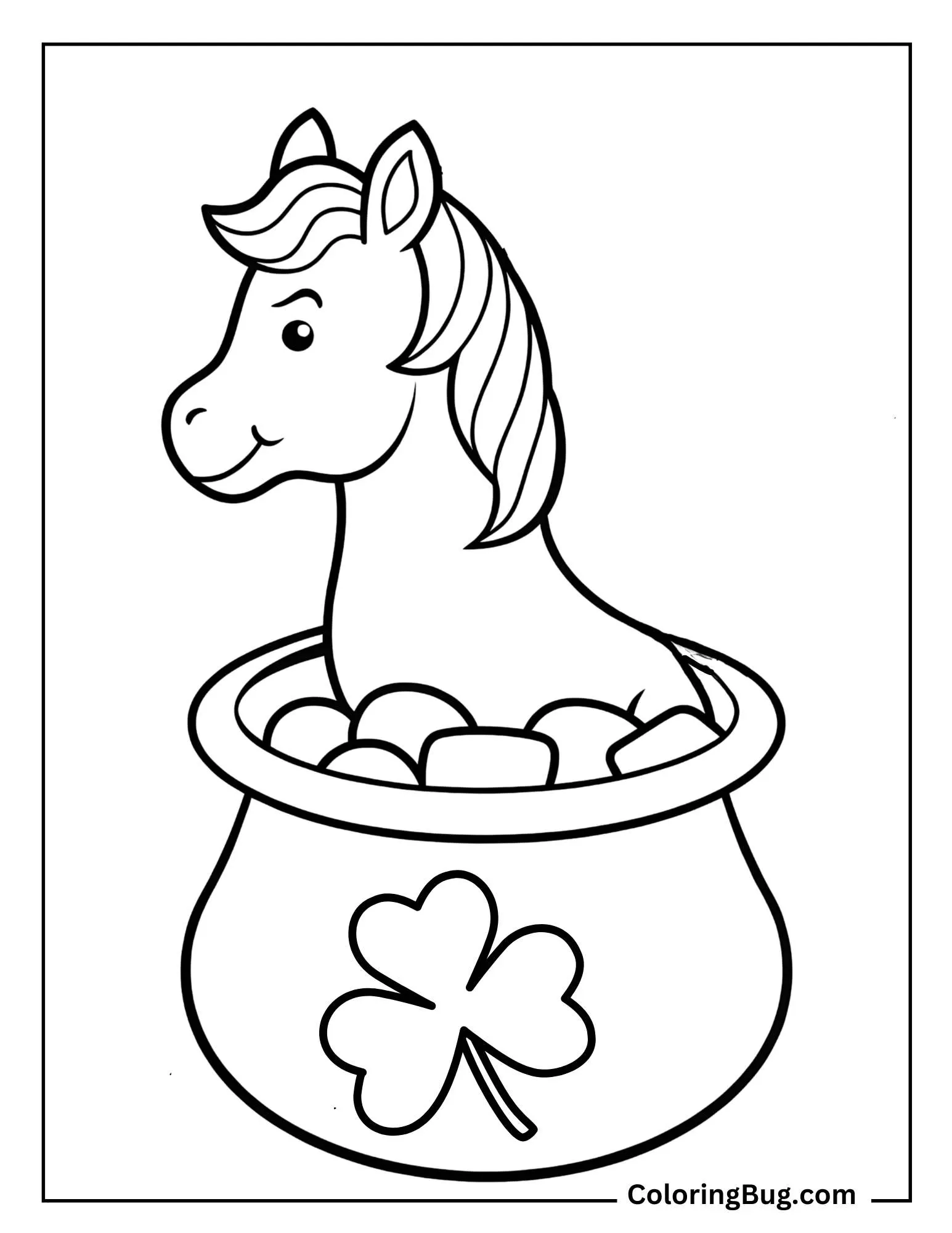 Horse Popping Out Of The Gold Pot Coloring Sheet