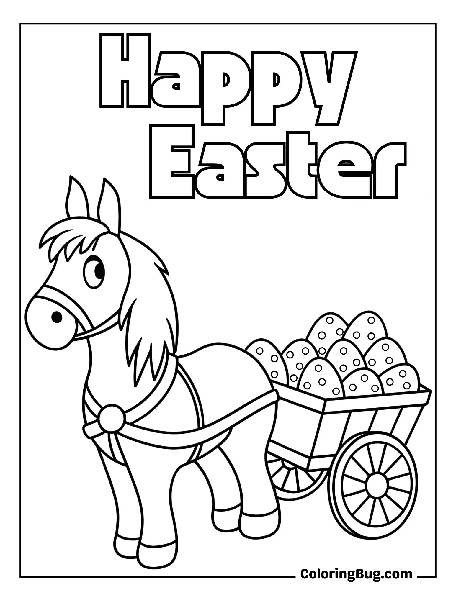 Horse Pulling a Cart of Easter Eggs Coloring Sheet