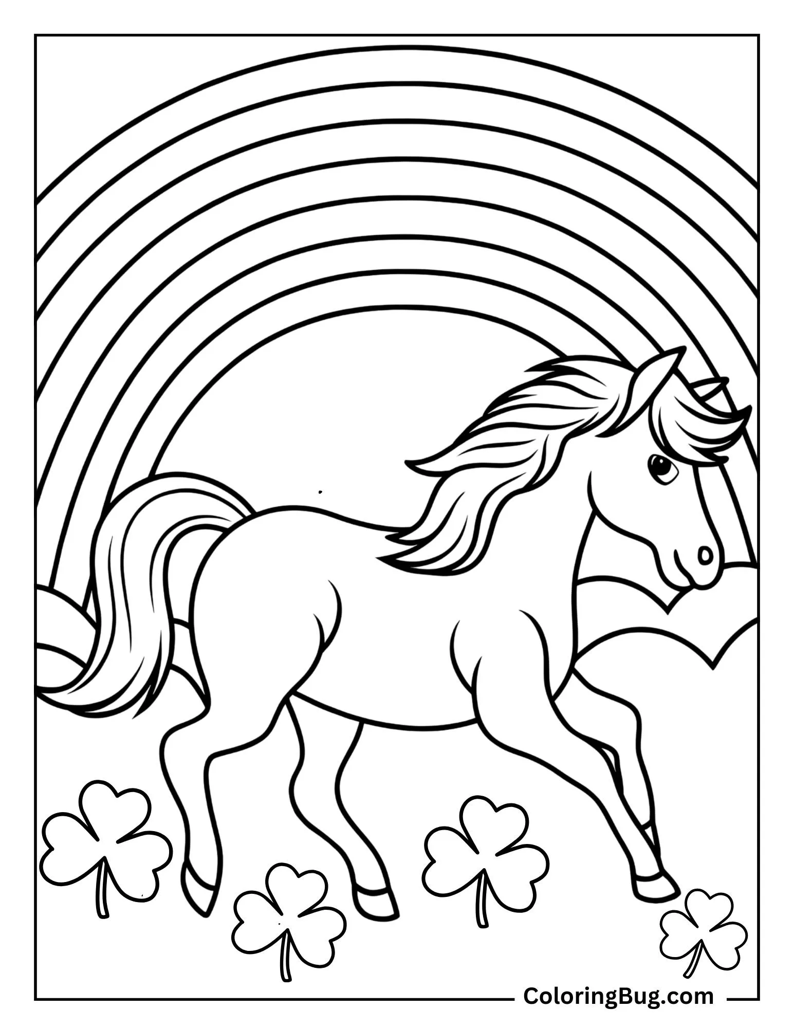 Horse Running Through a Rainbow Arch Coloring Sheet