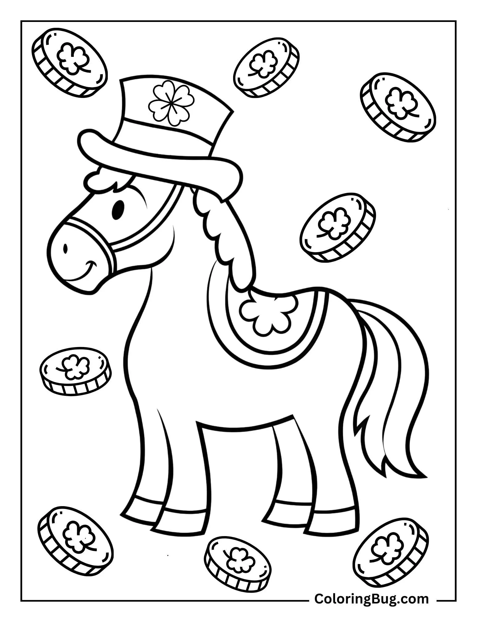 Horse Surrounded By Gold Coins Coloring Sheet