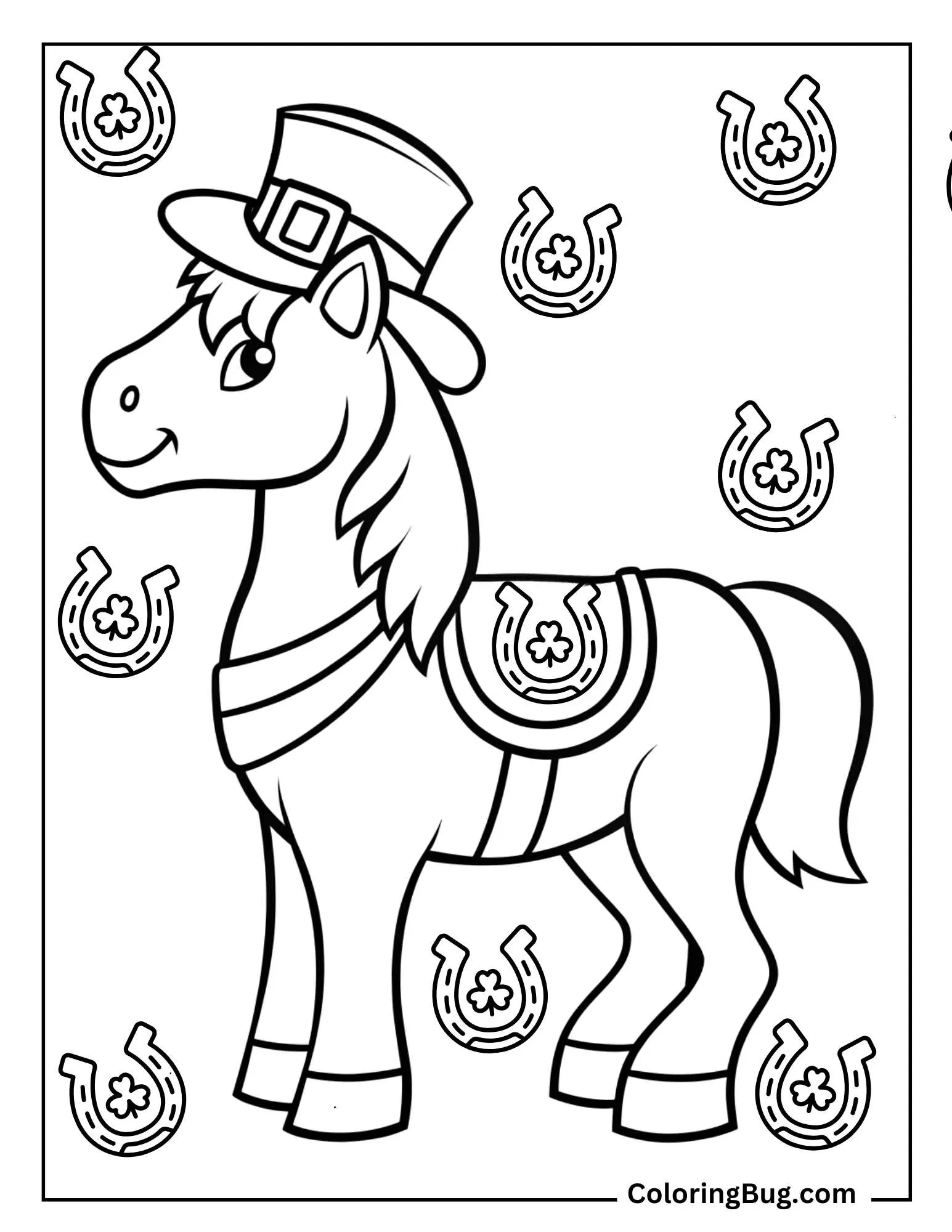 Horse Wearing a Leprechaun Costume Coloring Sheet