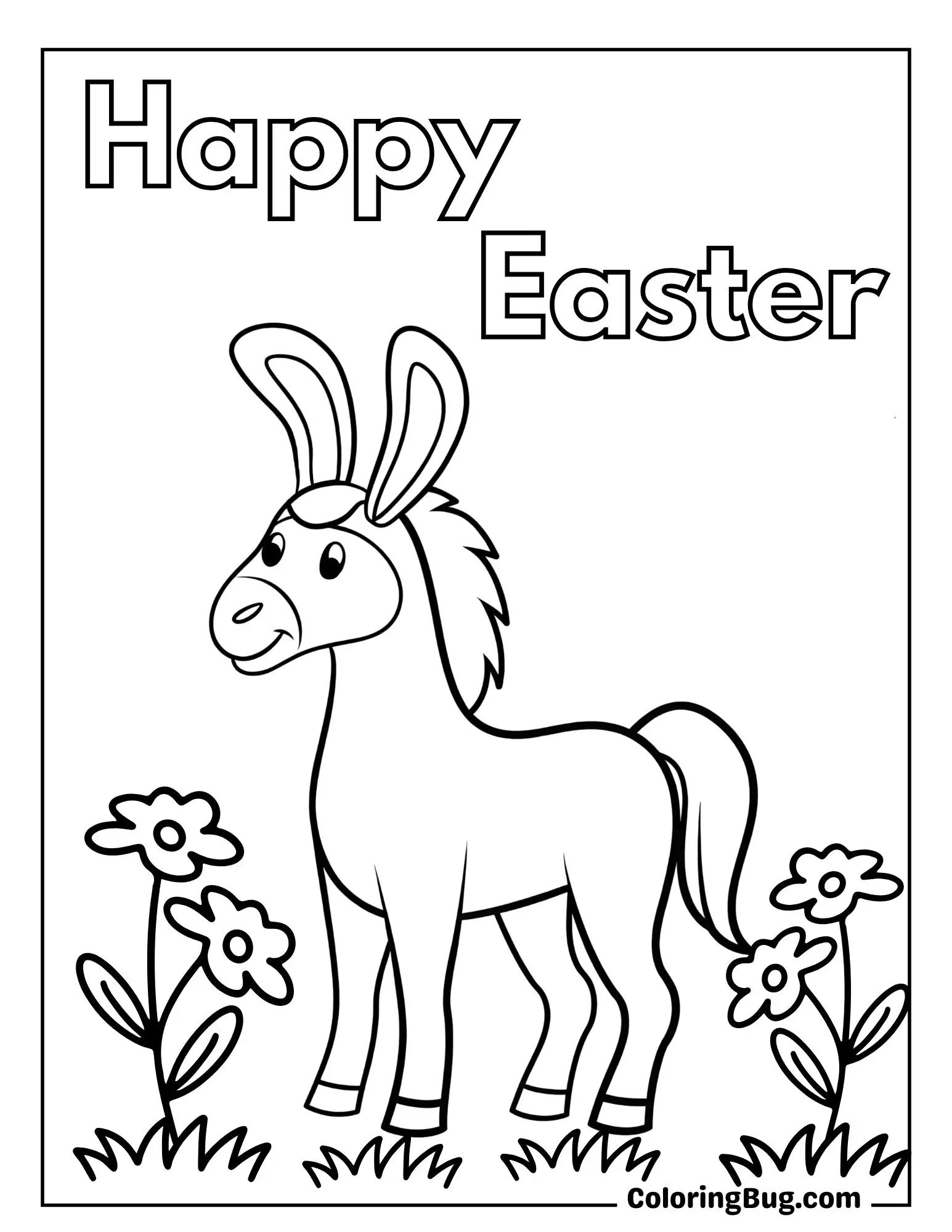 Horse with Fluffy Bunny Ears Coloring Sheet