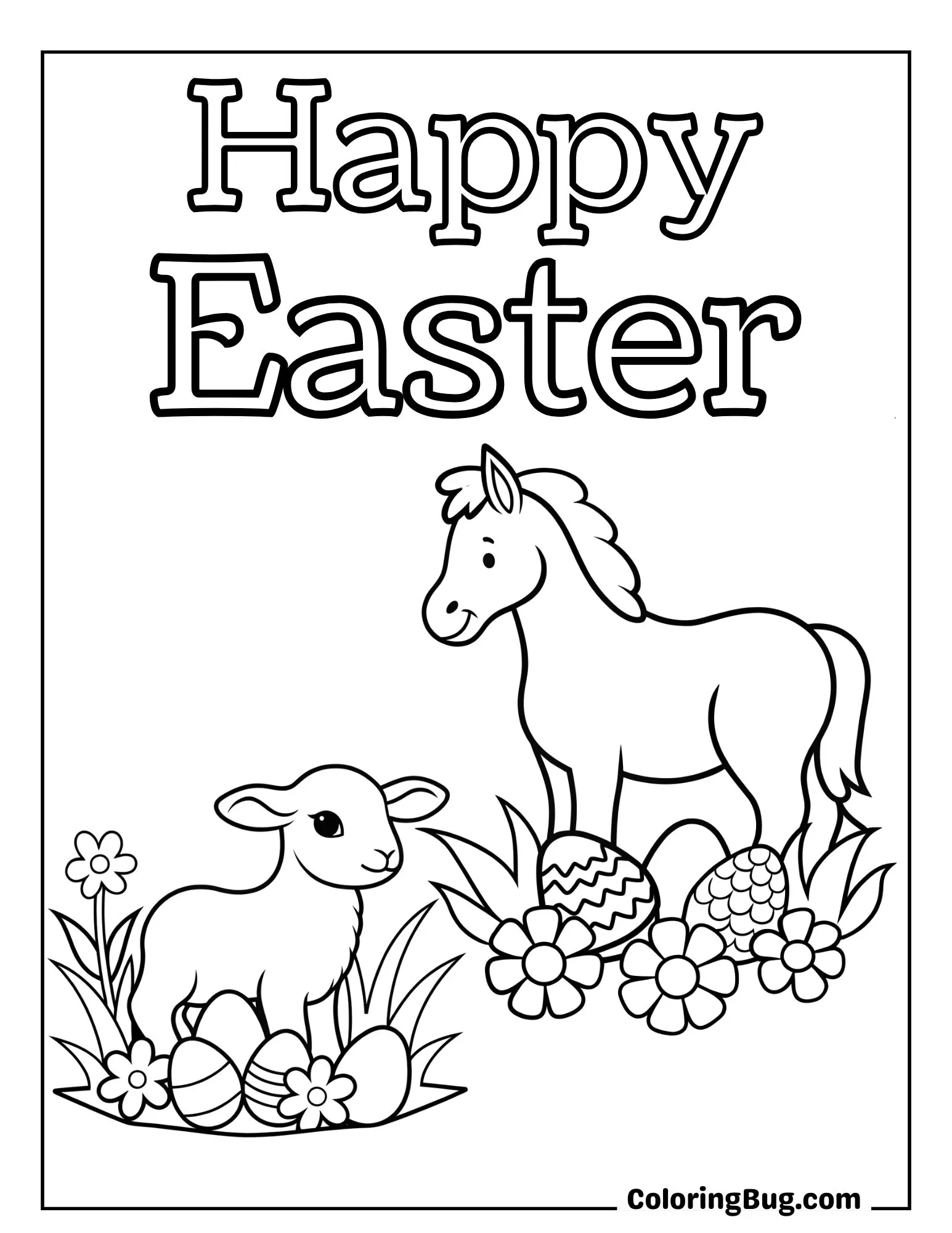 Horse with a Baby Lamb Coloring Sheet