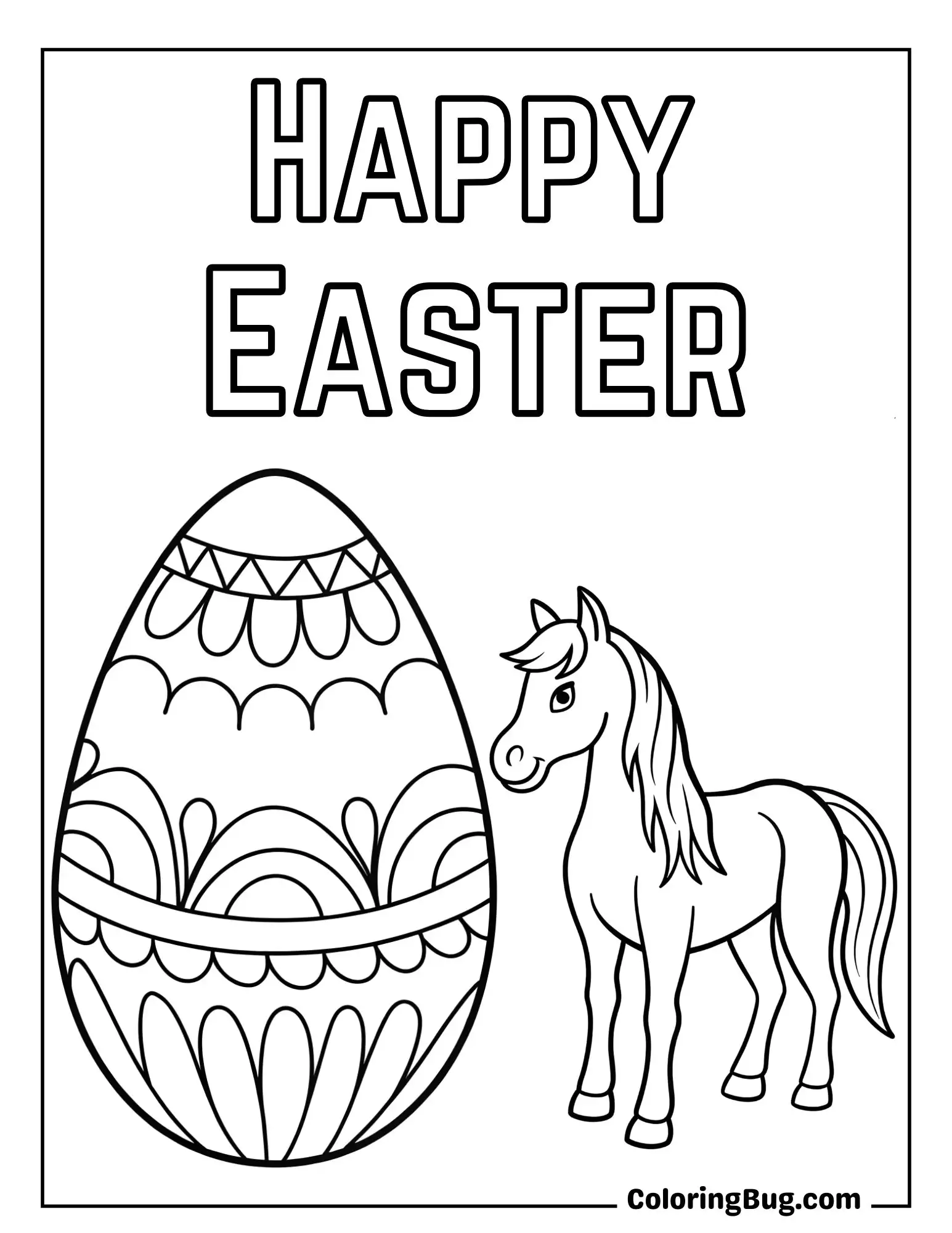 Horse with a Giant Easter Egg Coloring Sheet