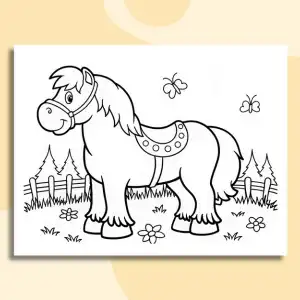 Horses and Ponies Coloring Book Page of Horse in Field