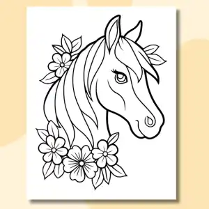 Horses and Ponies Coloring Book Page of Horse Face