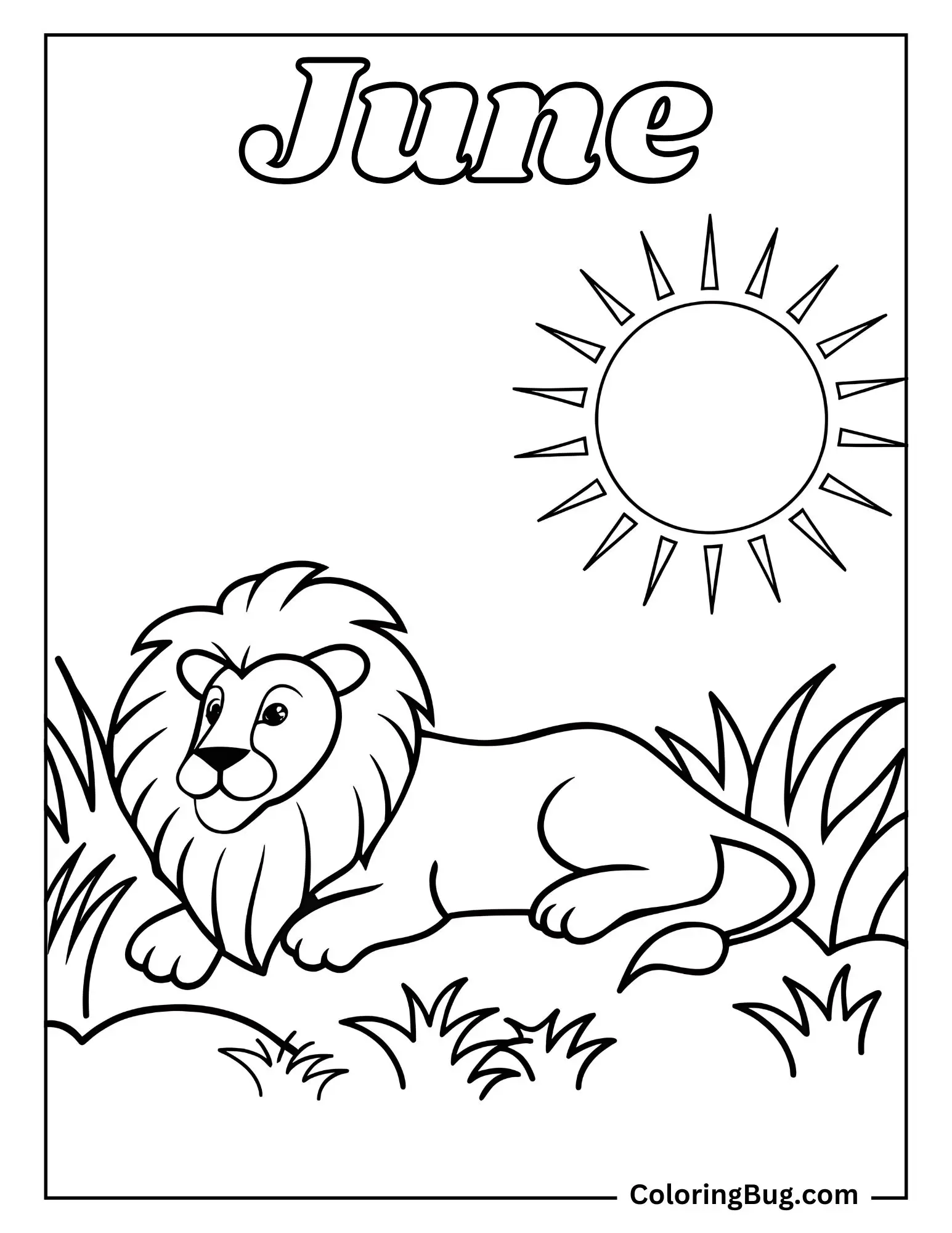 Lion Resting in Savannah Under Sun Coloring sheet
