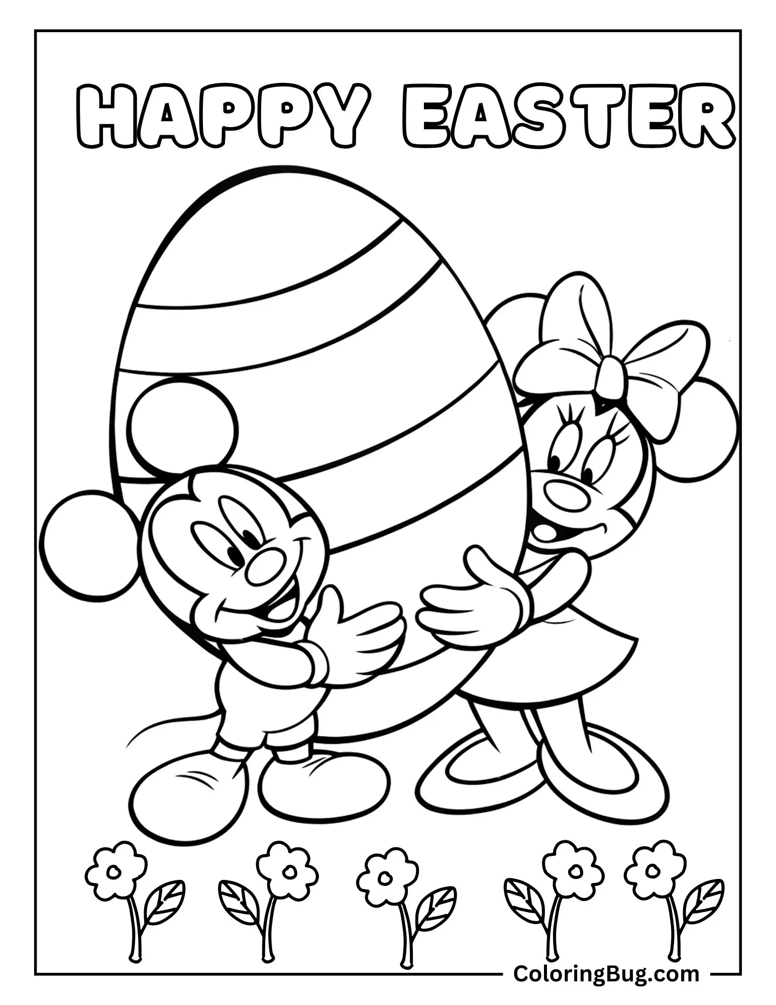 Mickey And Minnie Holding Giant Easter Egg Coloring Sheet